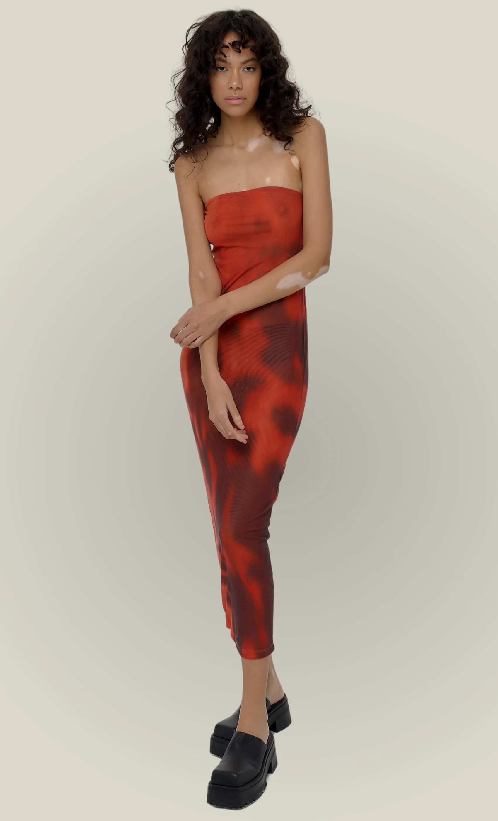 Red Mesh Bandeau Maxi Dress sold by Rare London