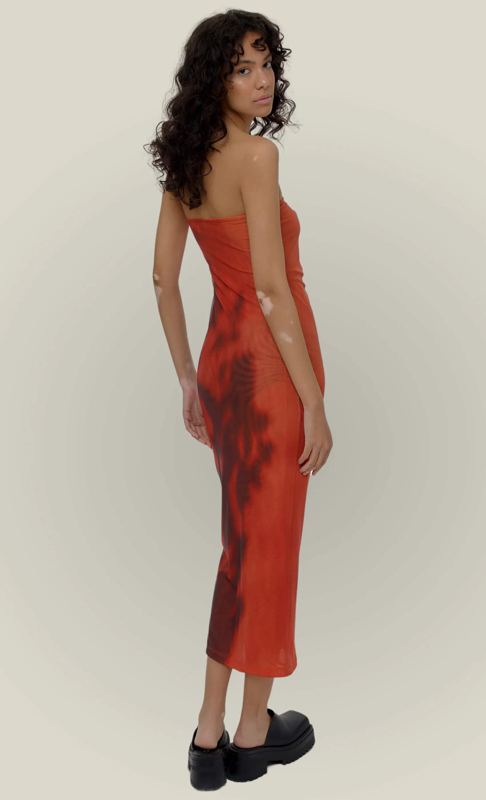 Red Mesh Bandeau Maxi Dress sold by Rare London product image thumbnail 2