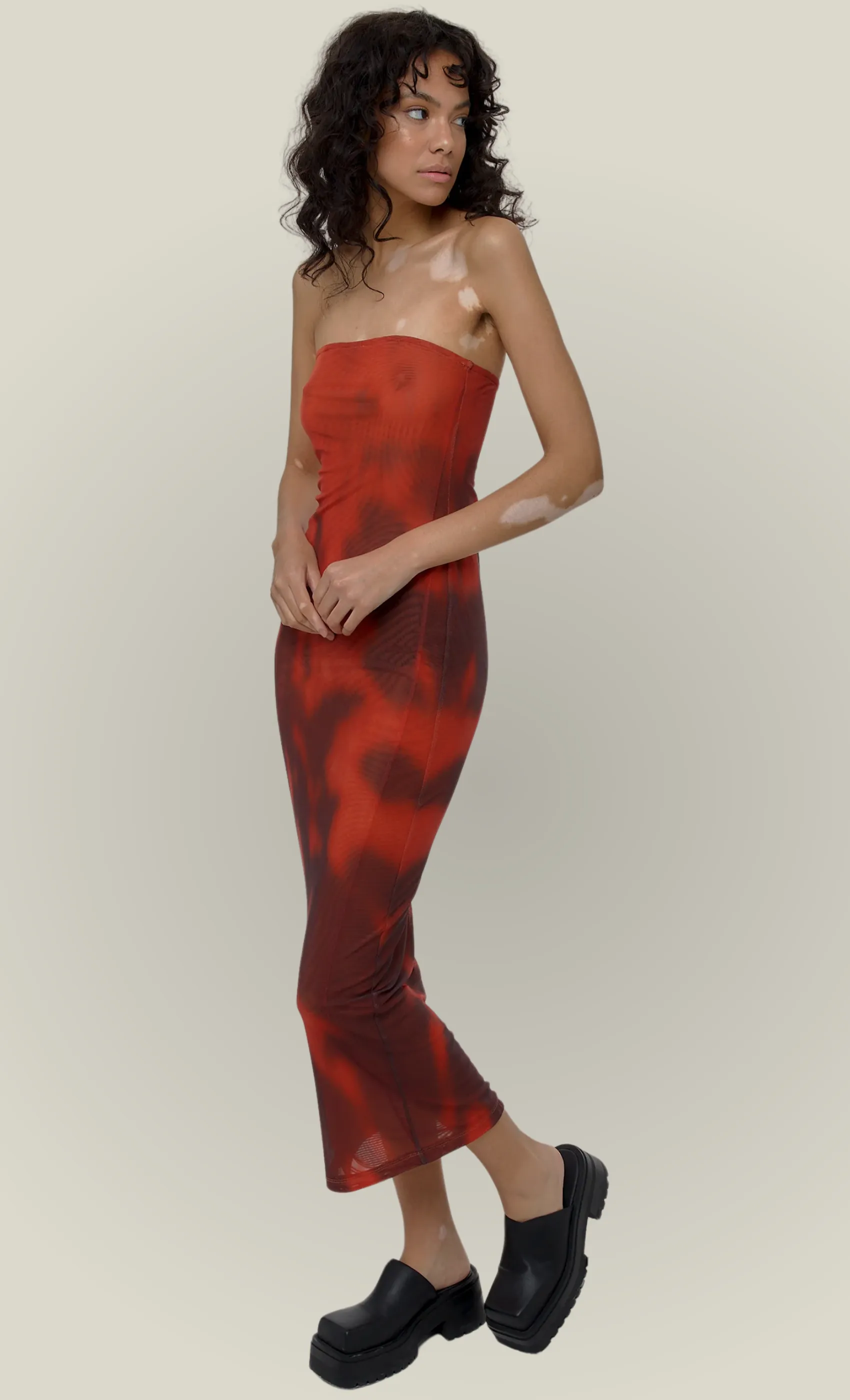 Red Mesh Bandeau Maxi Dress sold by Rare London product image thumbnail 3