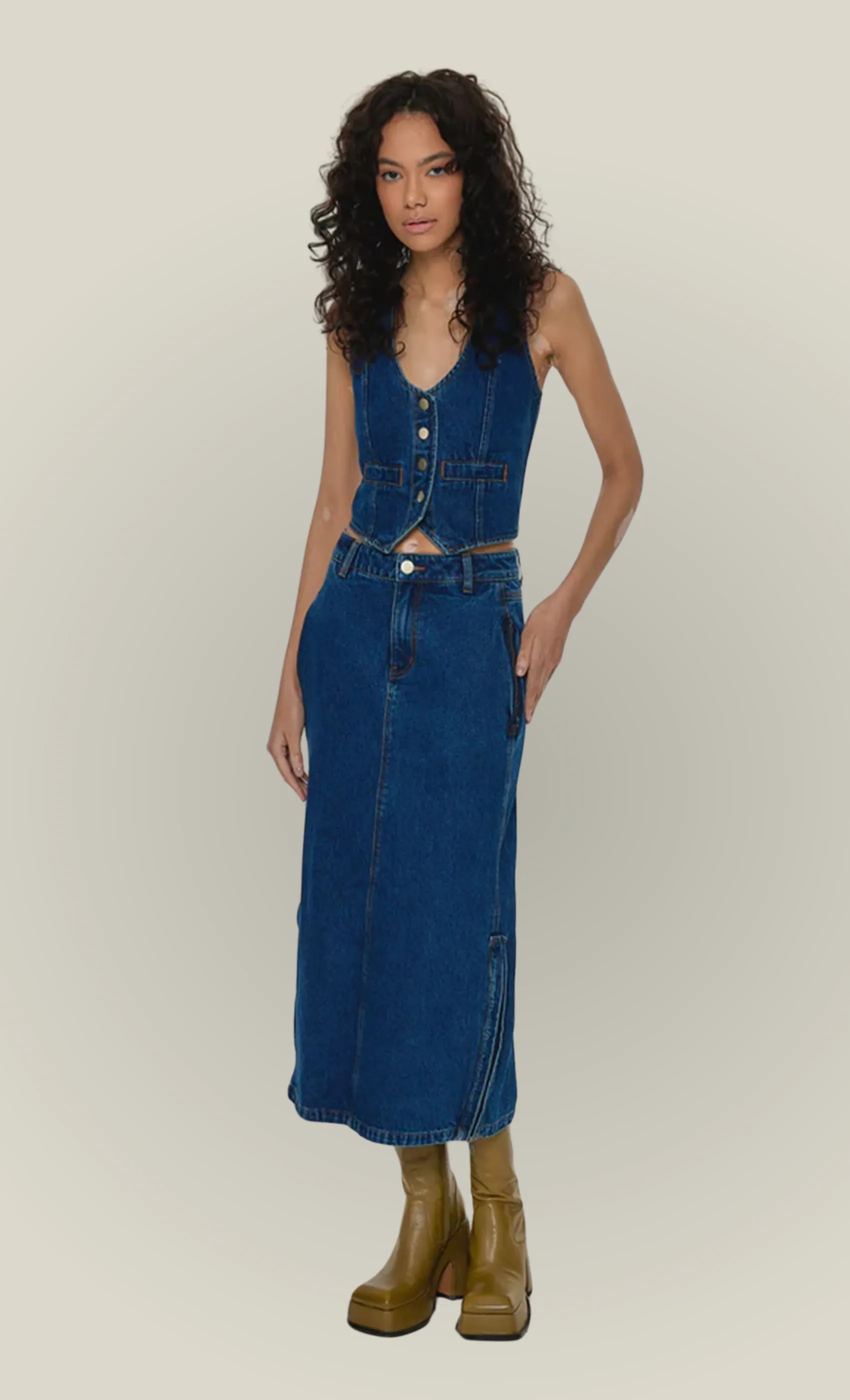 Blue Denim Maxi Skirt sold by Rare London product image thumbnail 4