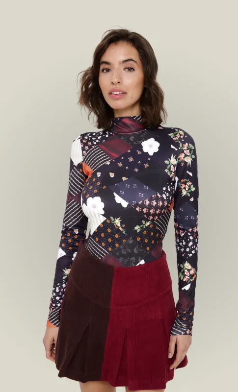Floral Print Second Skin Turtleneck Top sold by Rare London