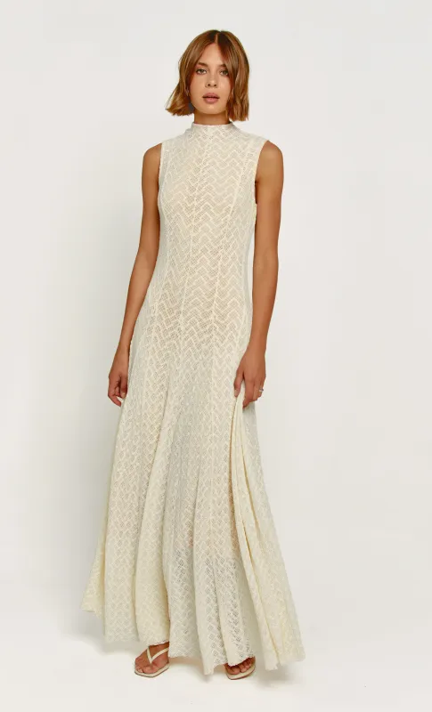 Cream Knit High Neck Maxi Dress made by Rare London
