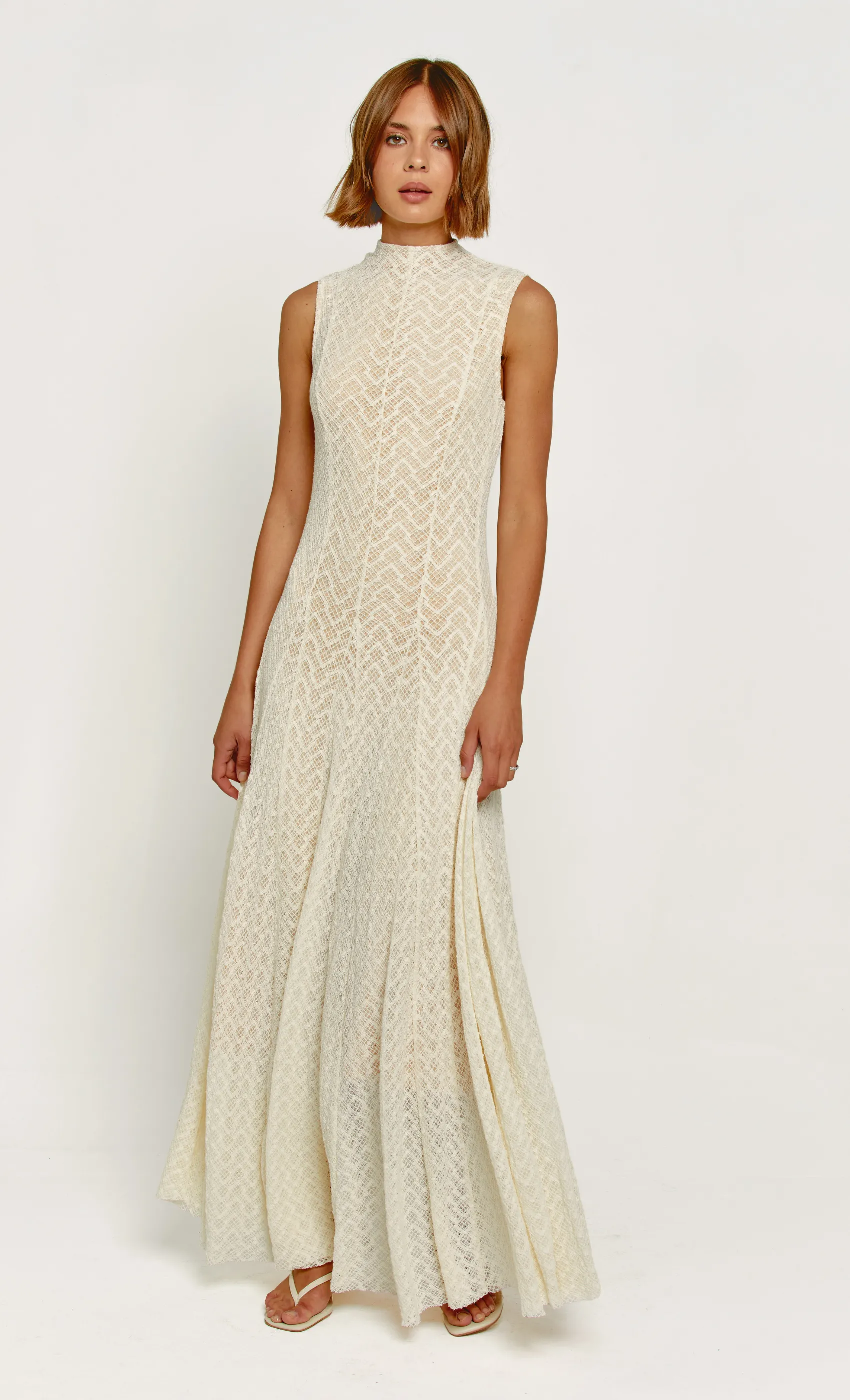 Cream Knit High Neck Maxi Dress sold by Rare London