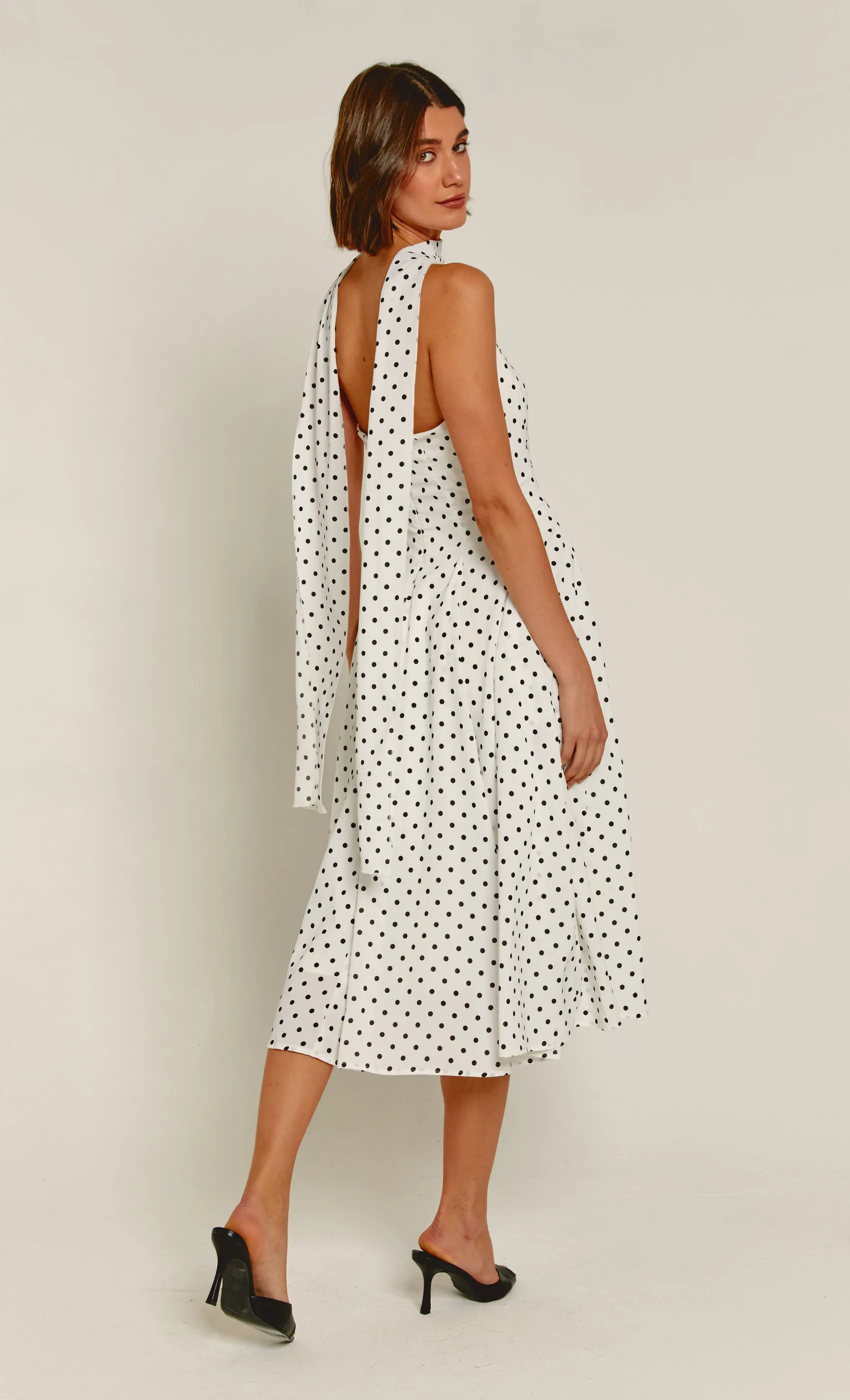 White Polka Dot Scarf Midi Dress sold by Rare London product image thumbnail 4