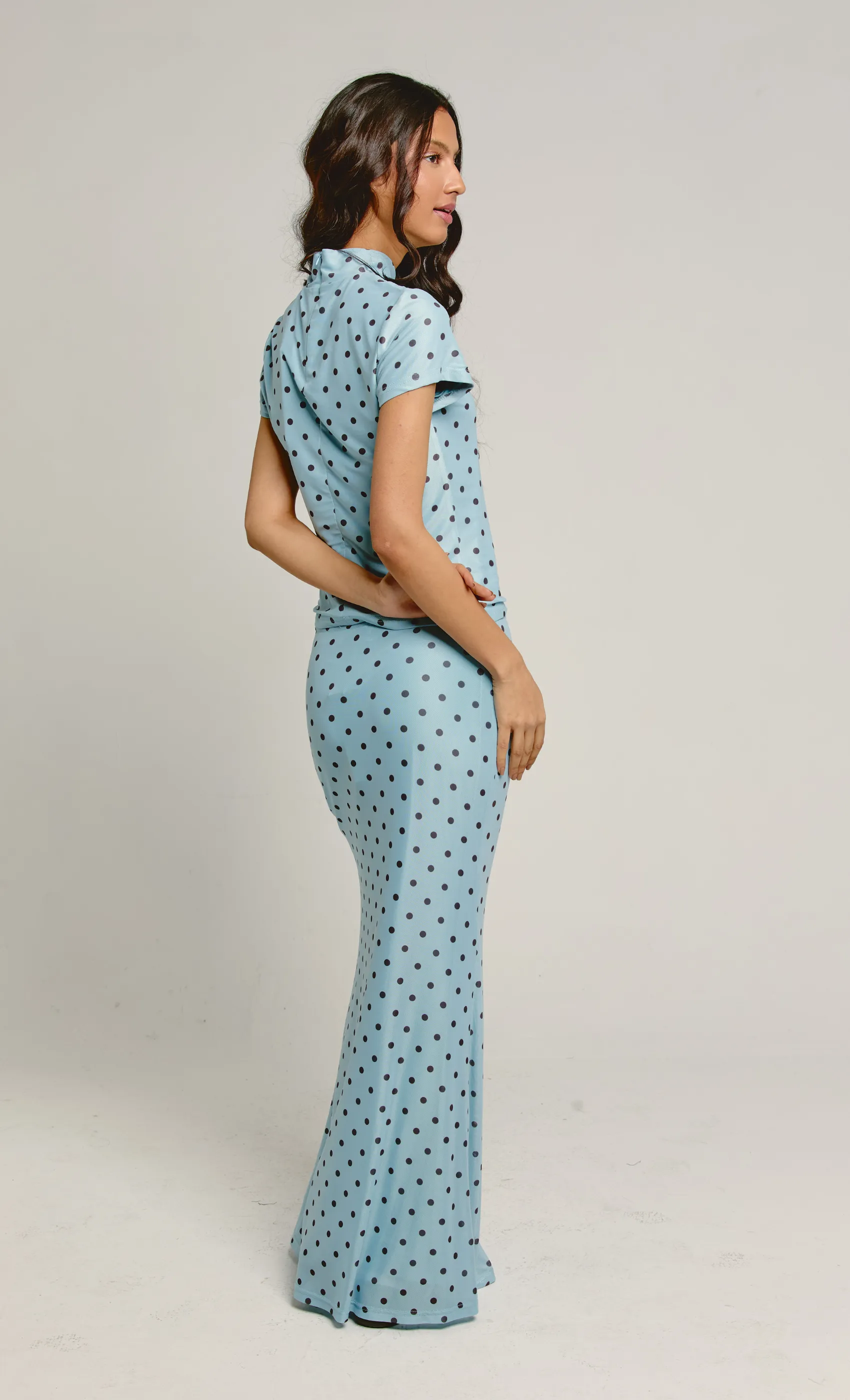 Blue & Brown Polka Dot Mesh Top sold by Rare London product image thumbnail 2