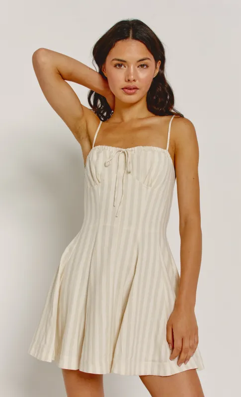 Cream Linen Stripe Mini Dress made by Another Girl