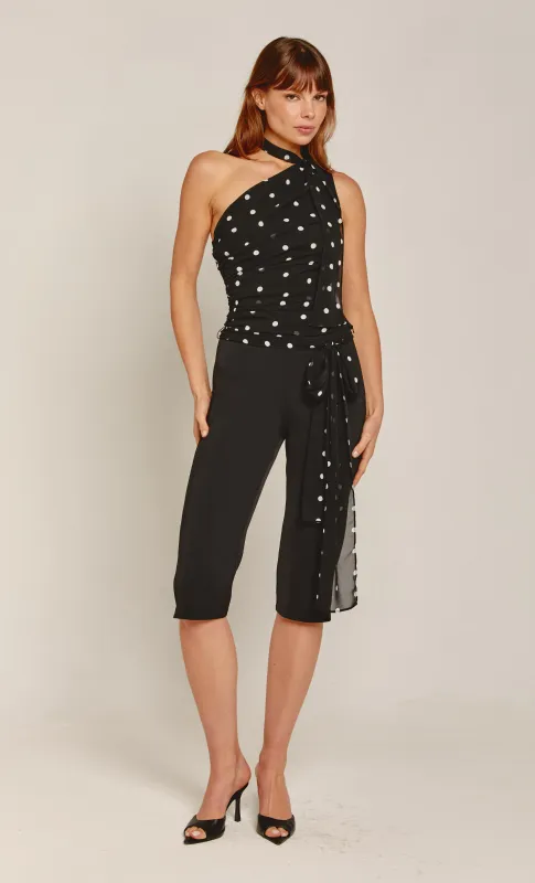 Black Tailored Capri Trouser & Polka Dot Belt made by Rare London