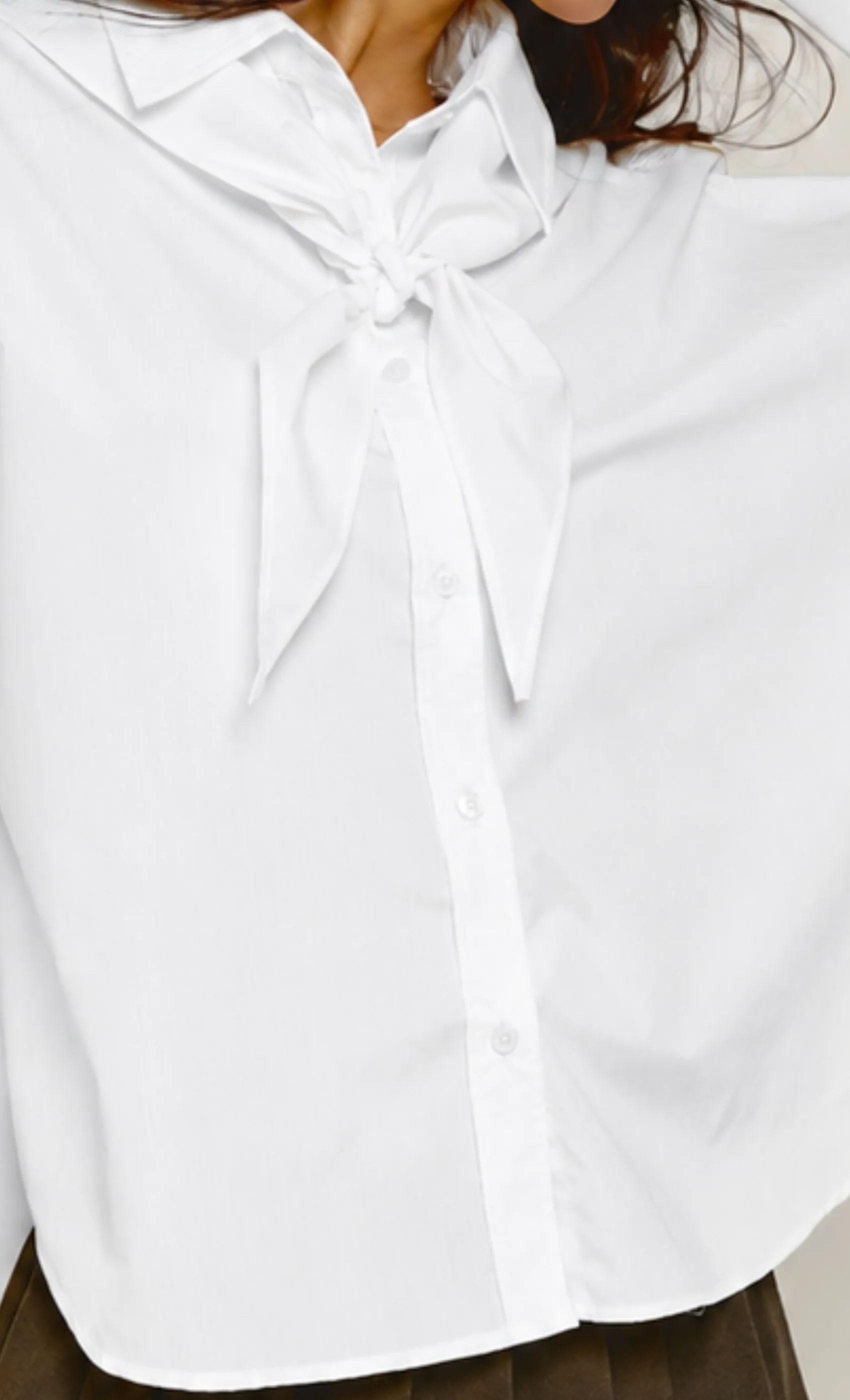 White Boxy Tie Neck Scarf Shirt sold by Rare London product image thumbnail 4
