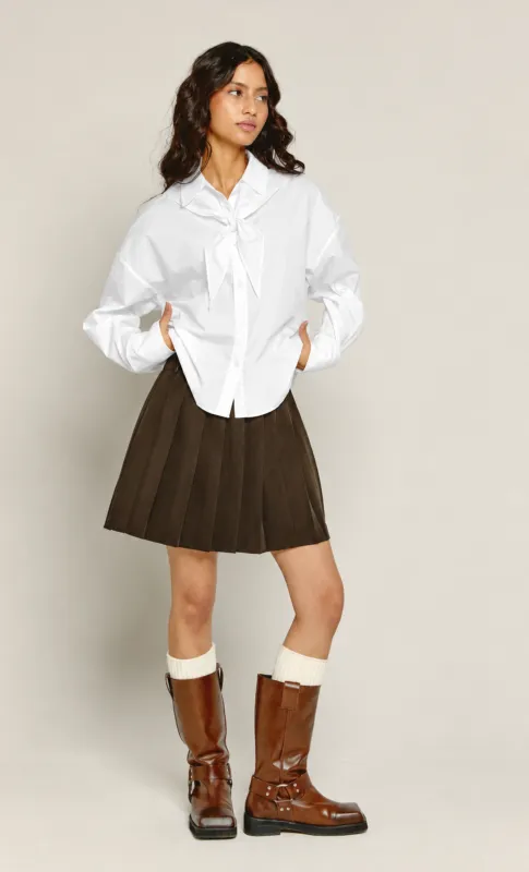 White Boxy Tie Neck Scarf Shirt made by Another Girl