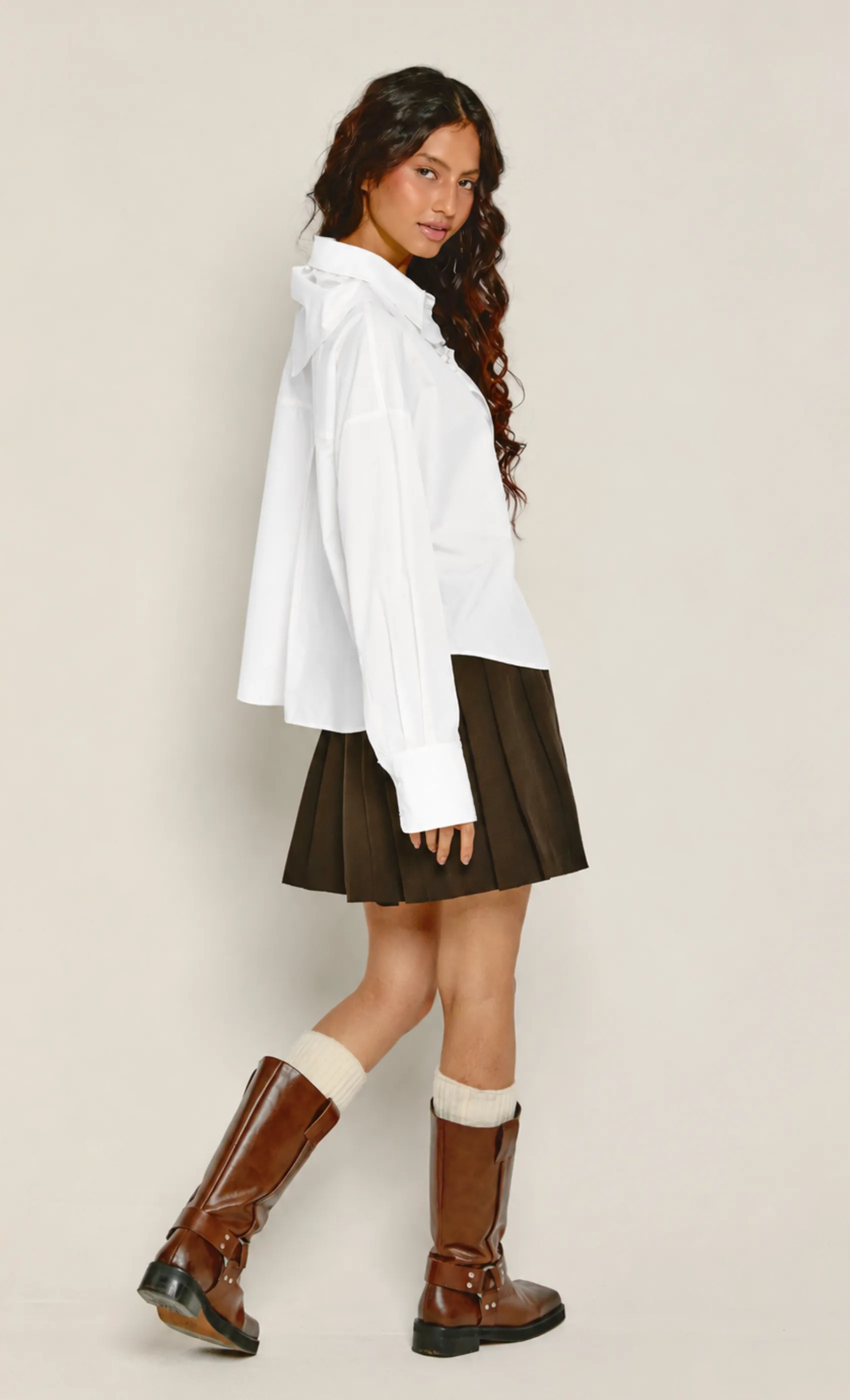 White Boxy Tie Neck Scarf Shirt sold by Rare London product image thumbnail 2