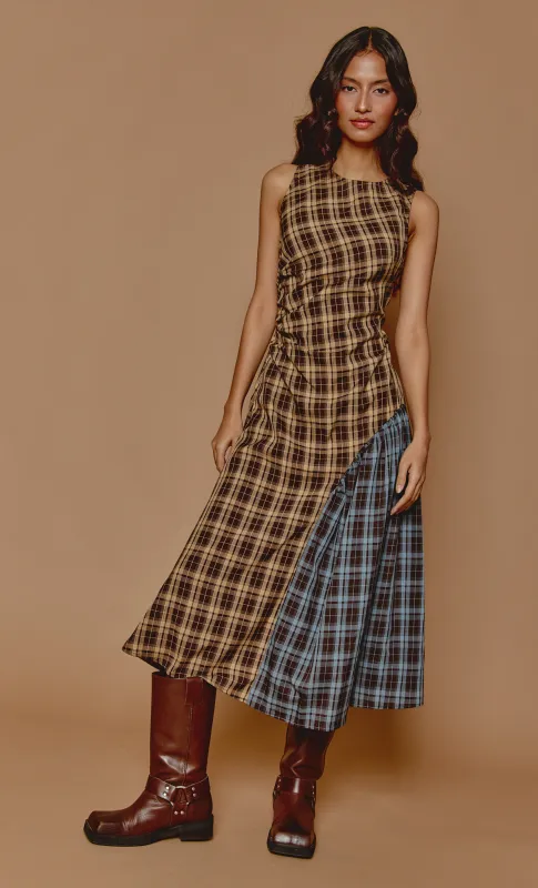 Brown & Blue Check Midaxi Dress made by Another Girl