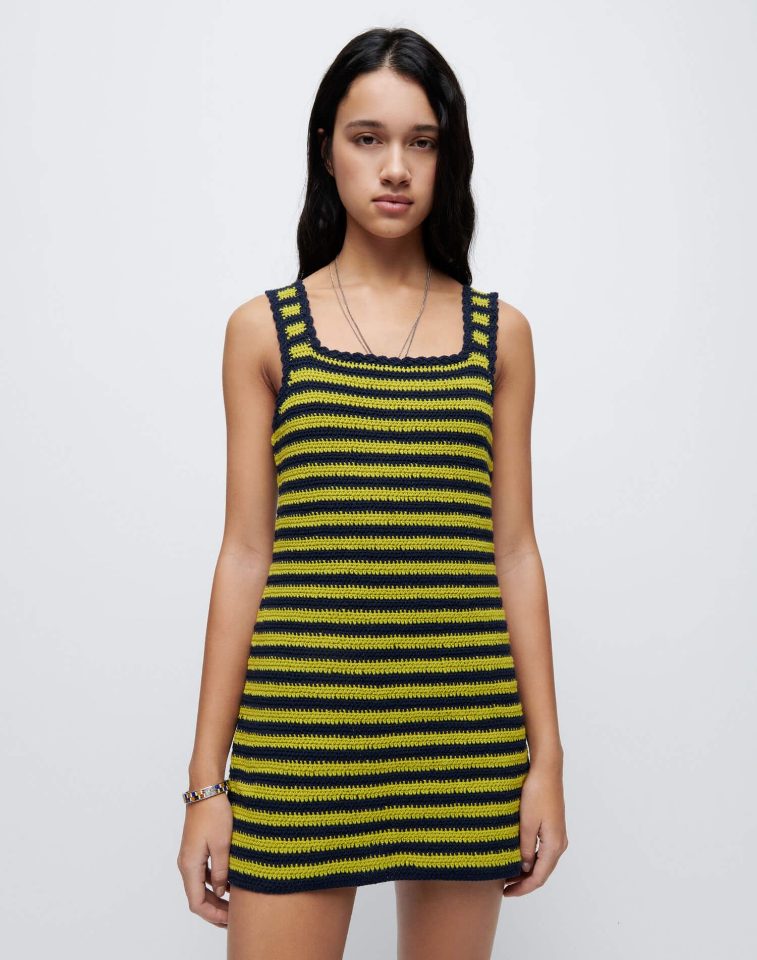70s Crochet Mini Dress - Citrus Navy Multi sold by Re/Done