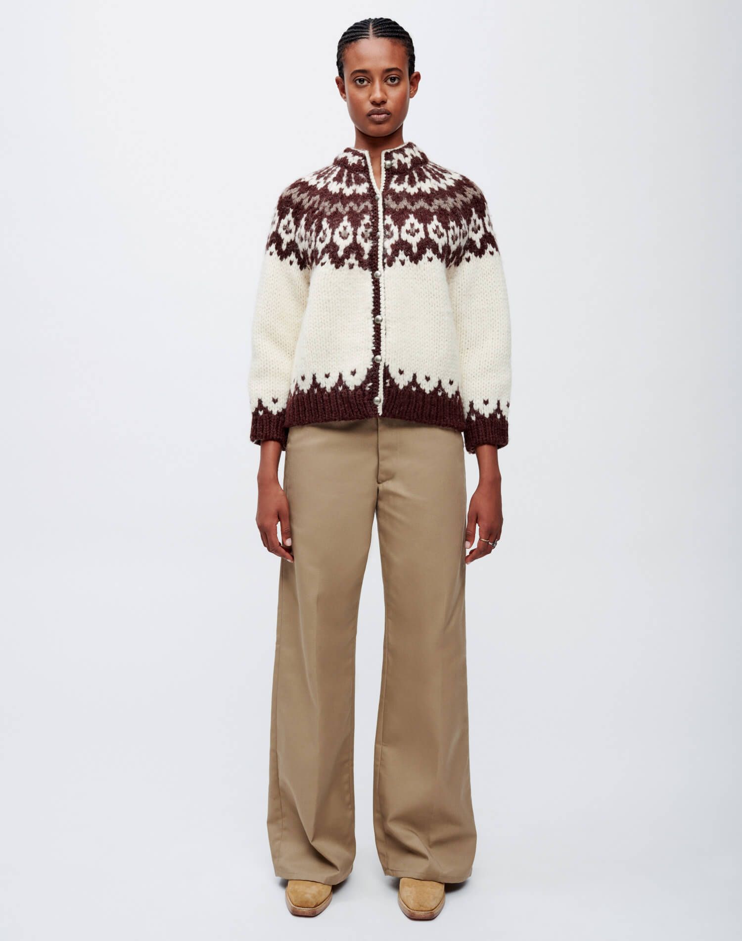 High Neck Cardigan - Vintage Ivory Fair Isle sold by Re/Done product image thumbnail 2