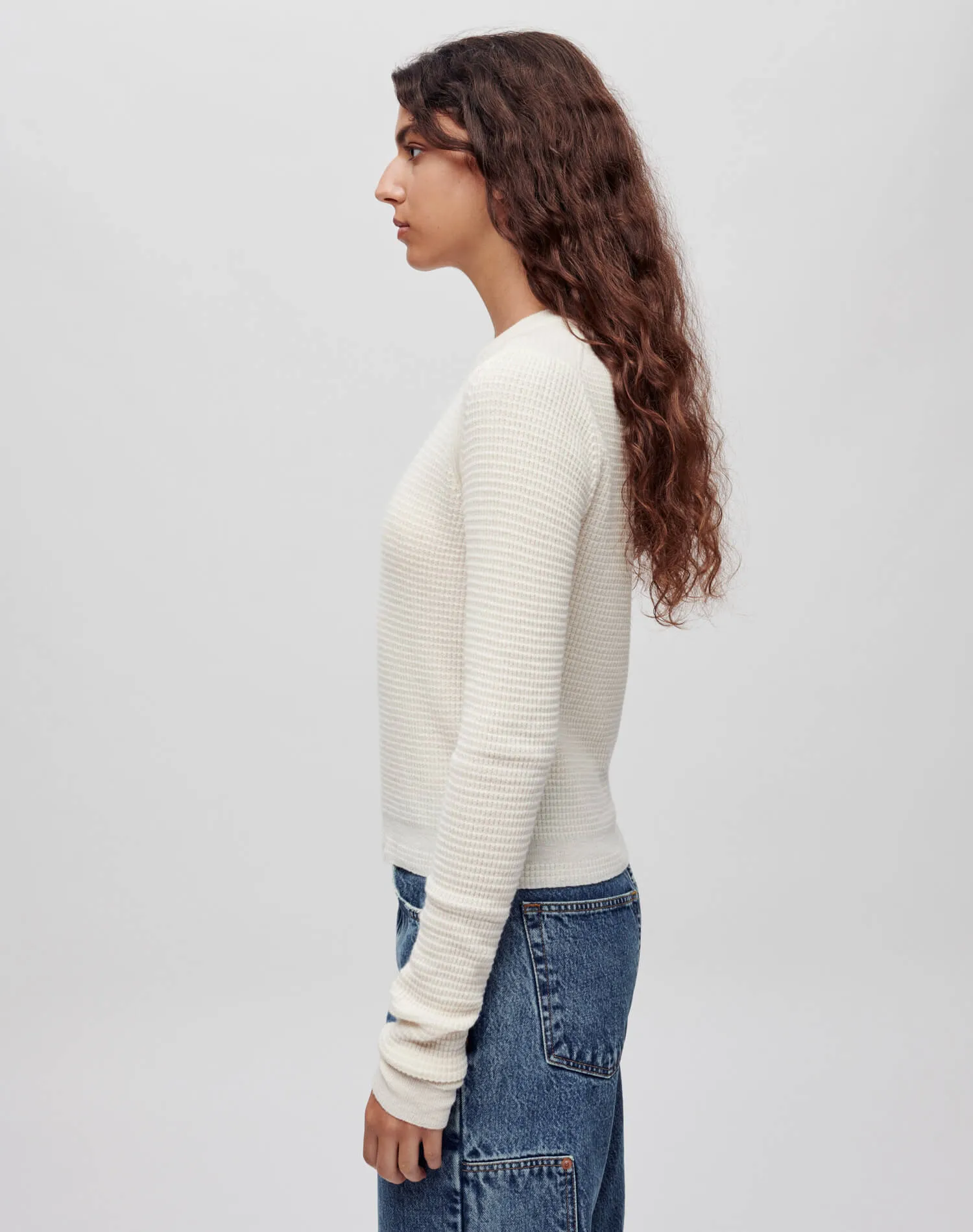 Waffle Slim Pullover - Ecru sold by Re/Done product image thumbnail 4