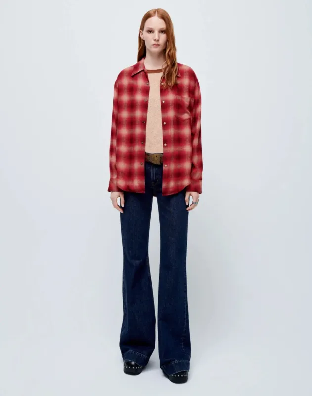 60s Plaid Shirt - Burgundy Tan Plaid made by Re/Done