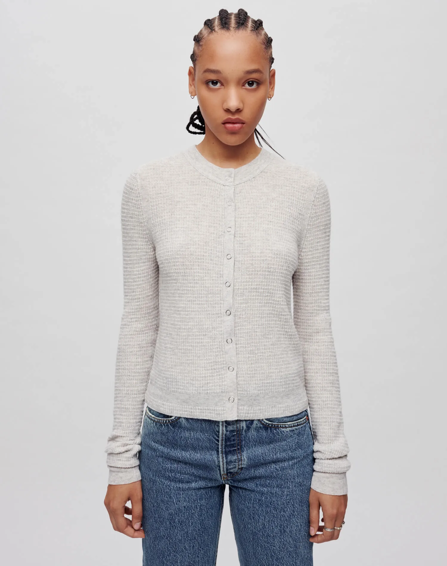 Waffle Slim Cardigan - Light Heather Grey sold by Re/Done product image thumbnail 3