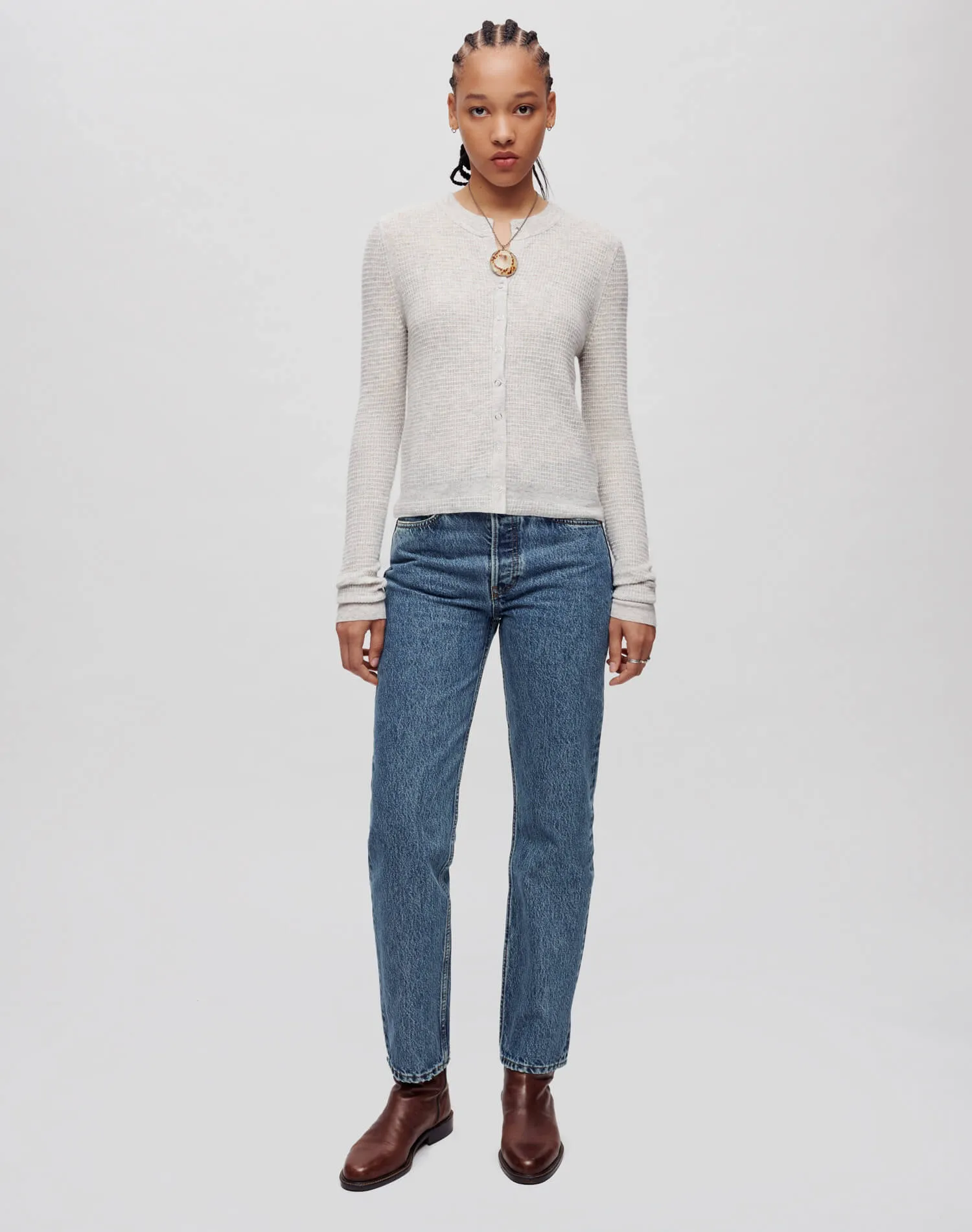 Waffle Slim Cardigan - Light Heather Grey sold by Re/Done product image thumbnail 4