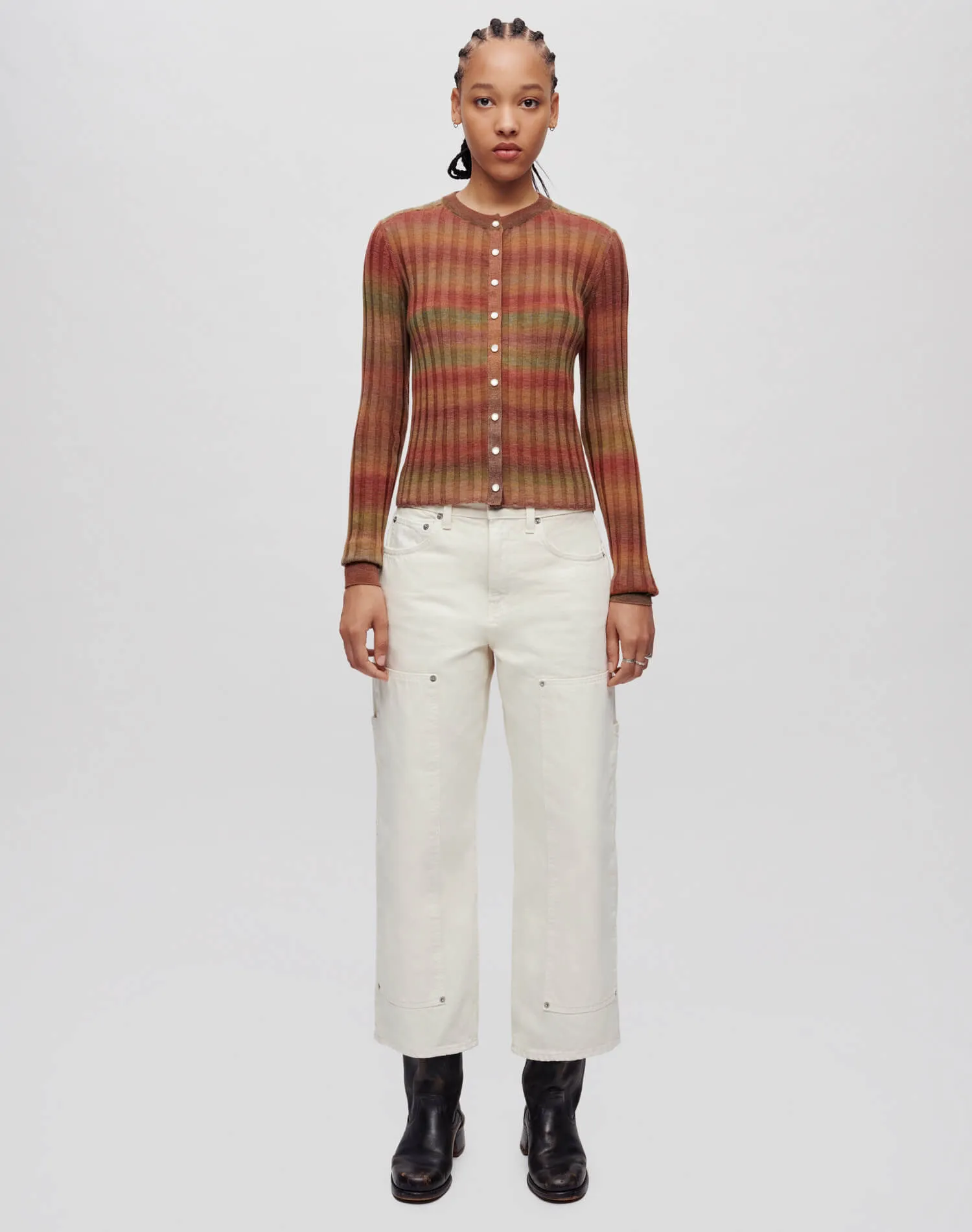 Poor Boy Rib Slim Cardigan - Bayleaf Combo sold by Re/Done product image thumbnail 2