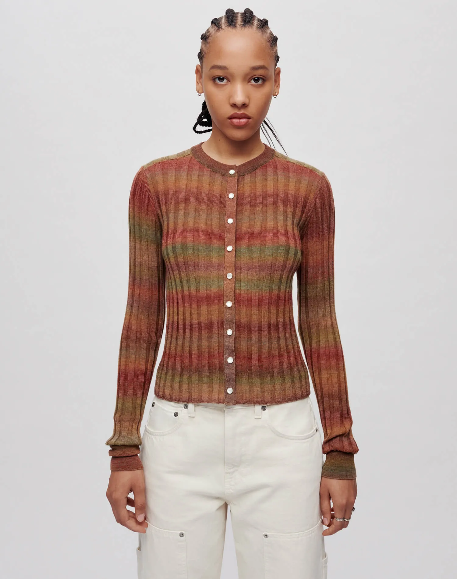 Poor Boy Rib Slim Cardigan - Bayleaf Combo sold by Re/Done