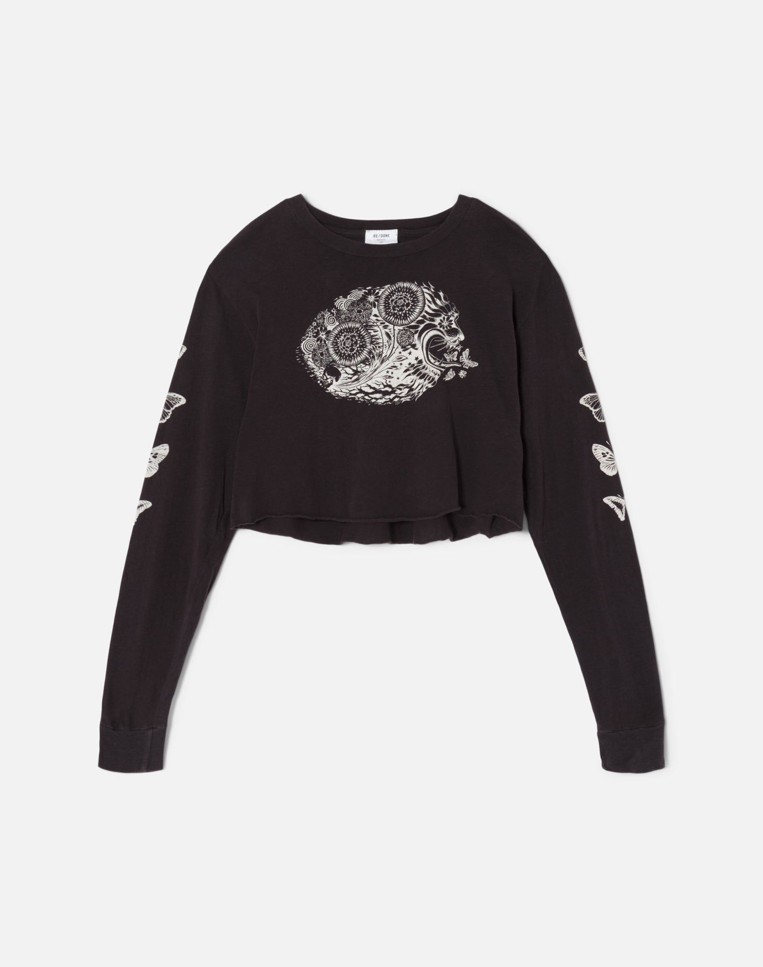 Long Sleeve Crop "Psychedelic Lion" - Stone Black sold by Re/Done