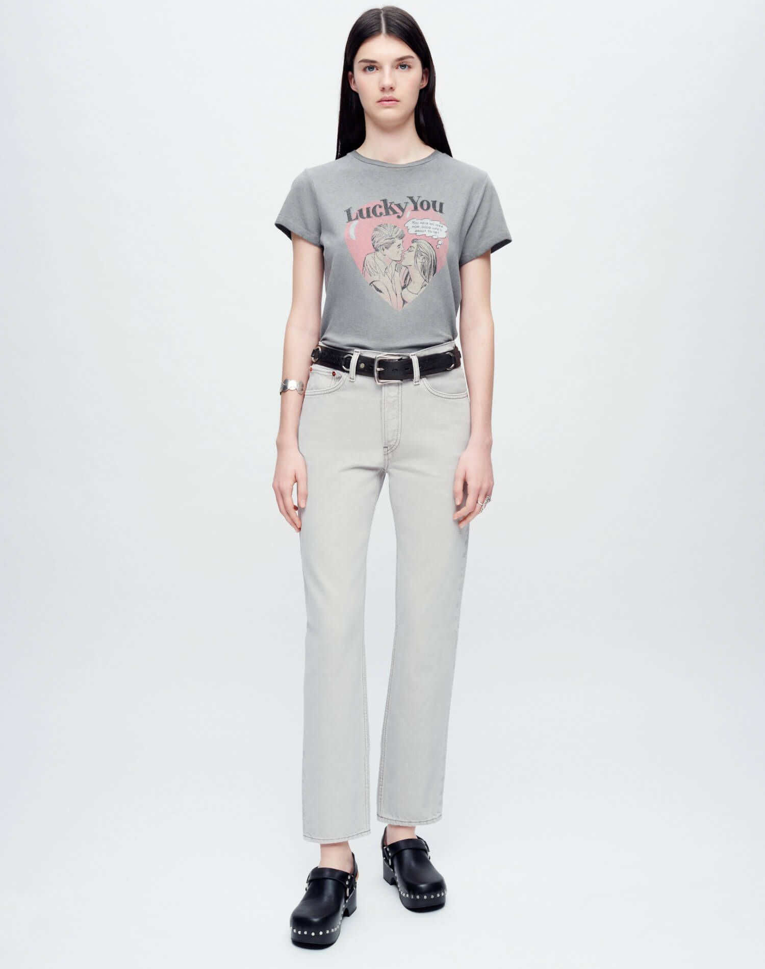 Classic Tee "Lucky You" - Grey Haze sold by Re/Done