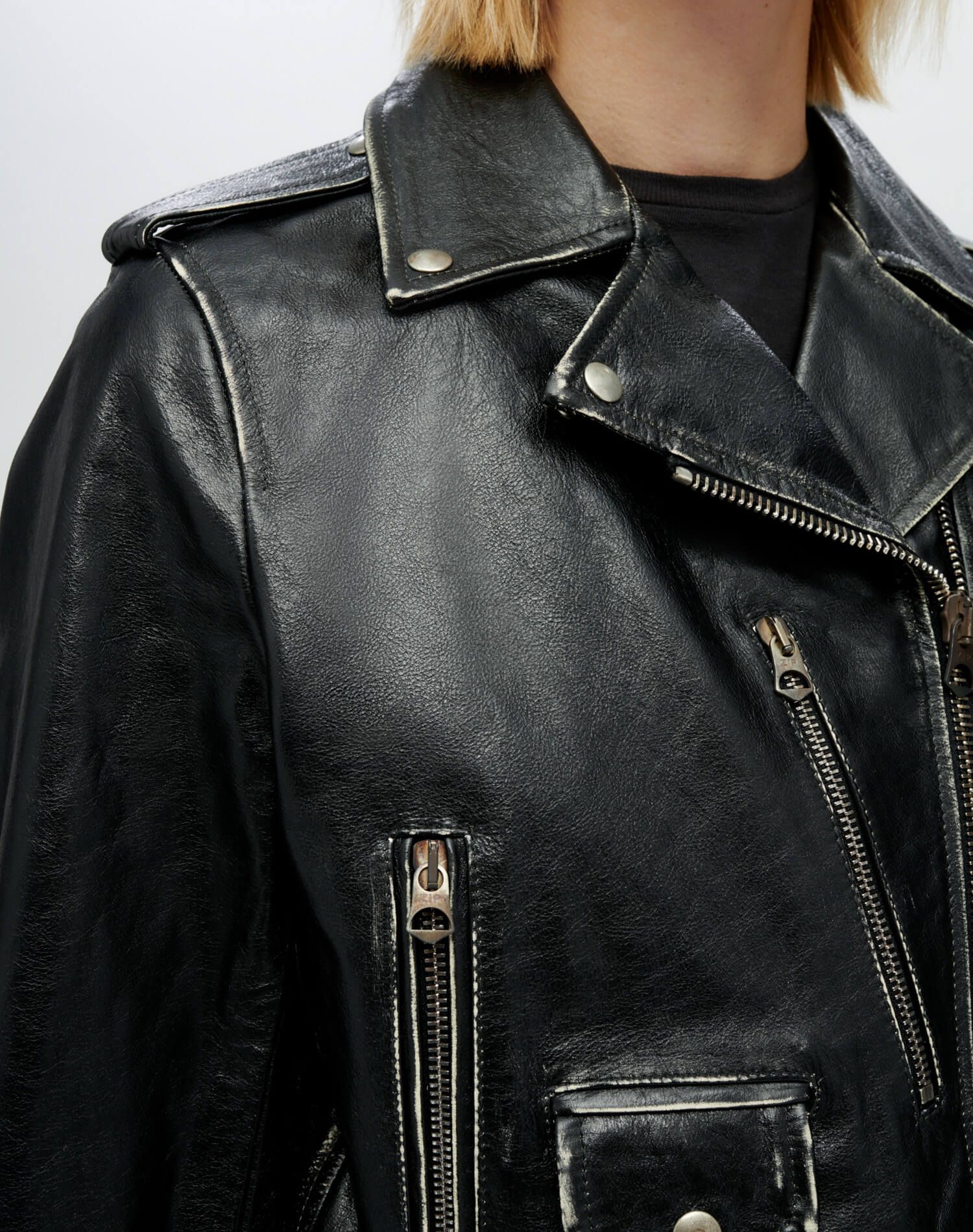 Leather Moto Jacket - Vintage Black sold by Re/Done product image thumbnail 5