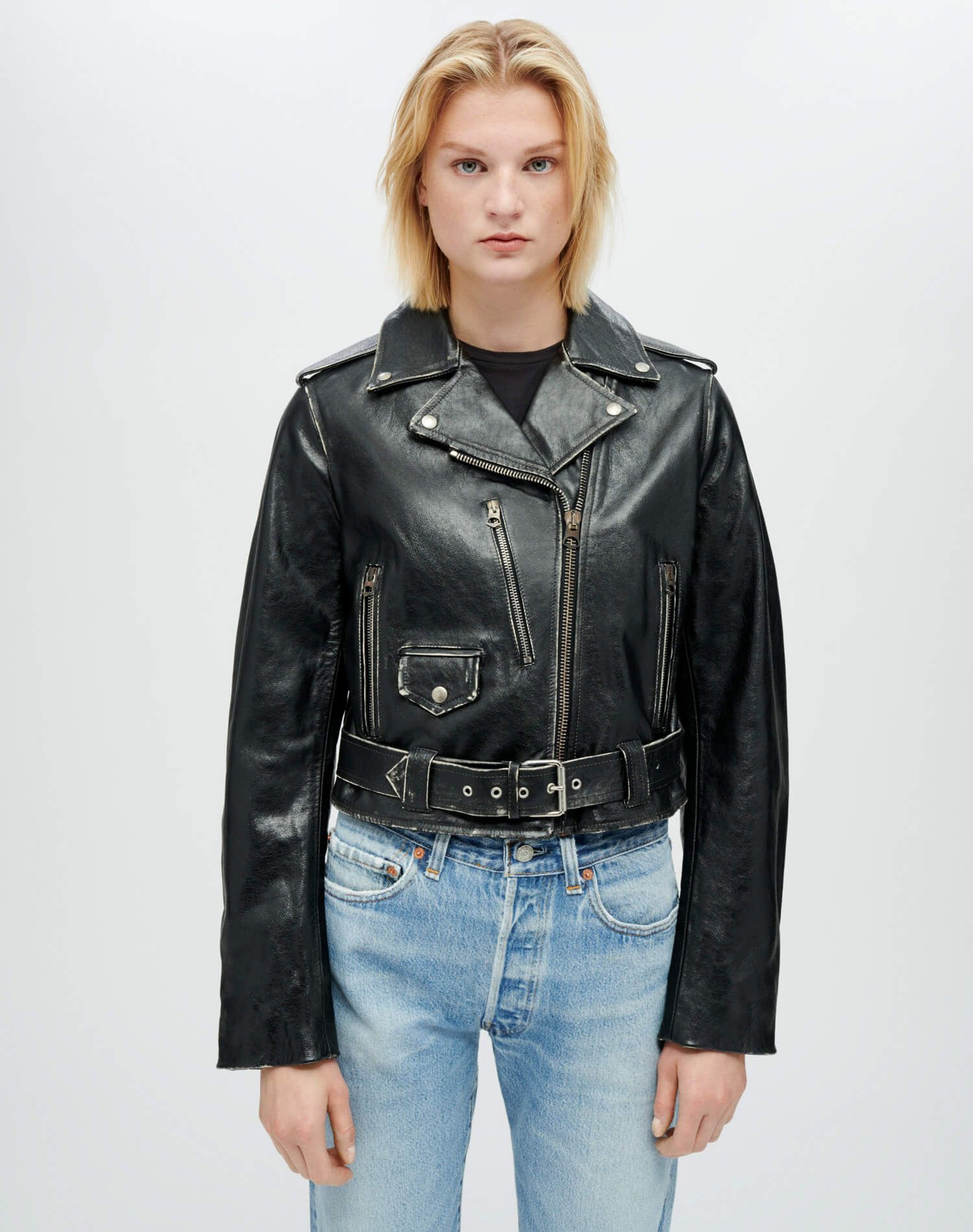 Leather Moto Jacket - Vintage Black sold by Re/Done