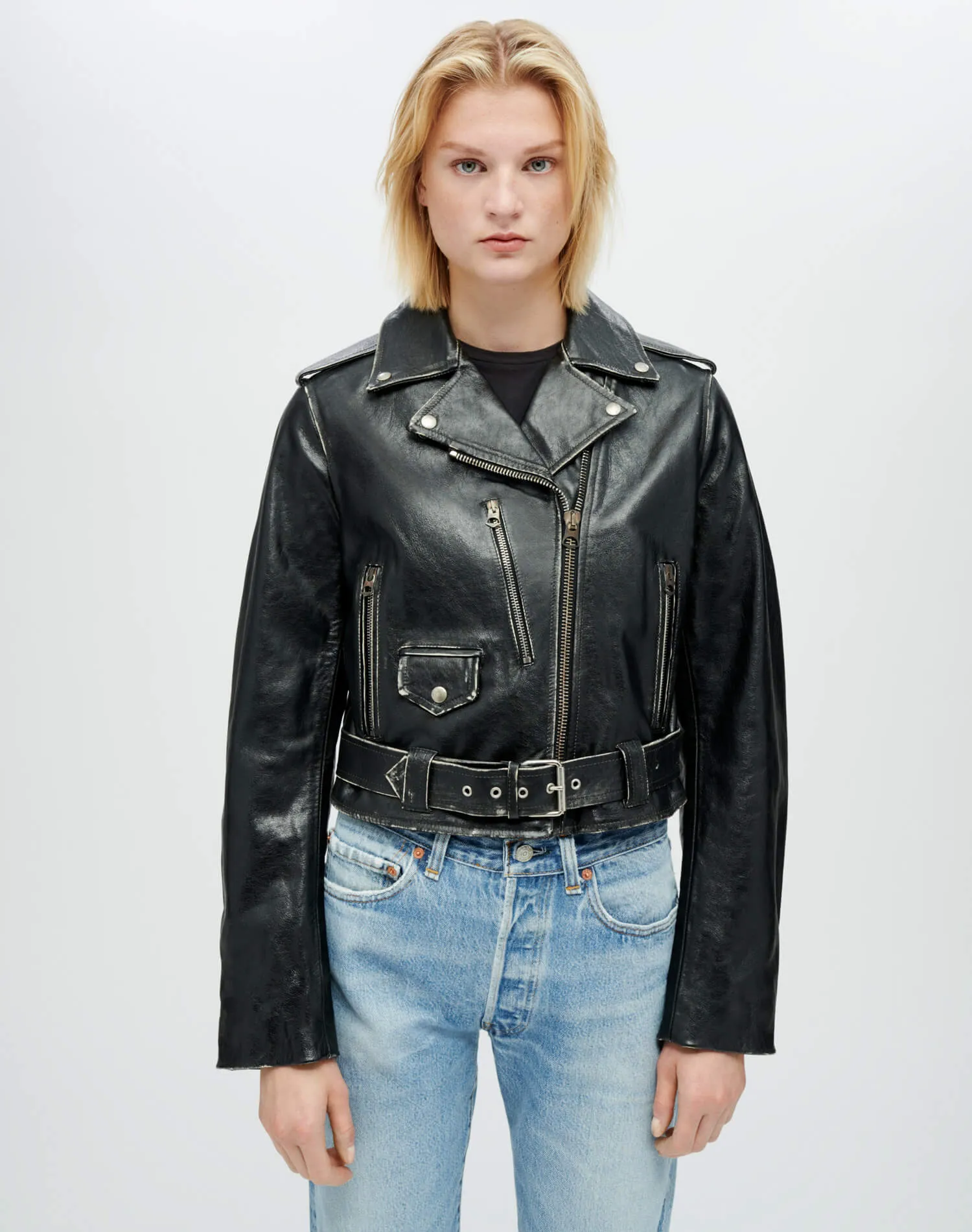 Leather Moto Jacket - Vintage Black sold by Re/Done