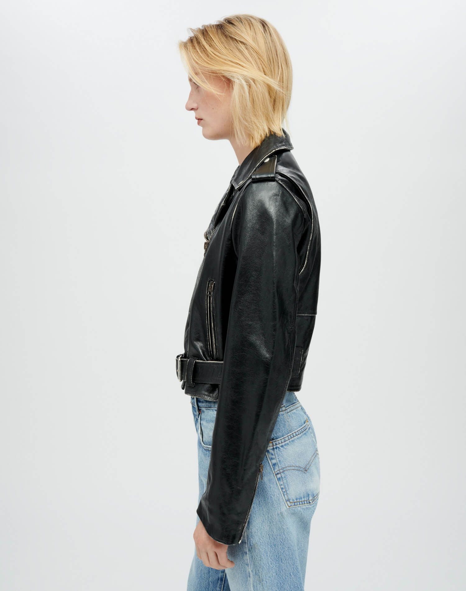 Leather Moto Jacket - Vintage Black sold by Re/Done product image thumbnail 4