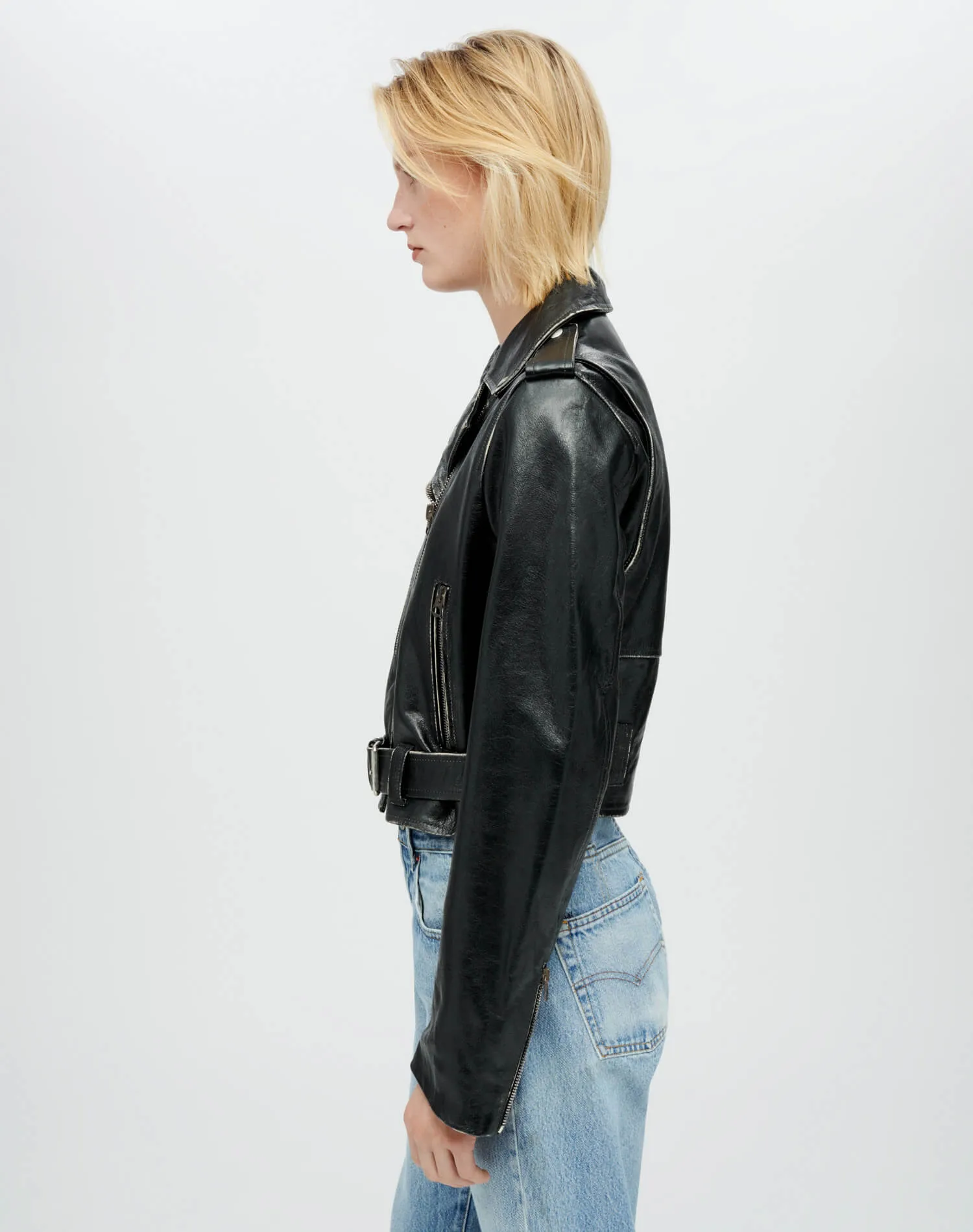 Leather Moto Jacket - Vintage Black sold by Re/Done product image thumbnail 4