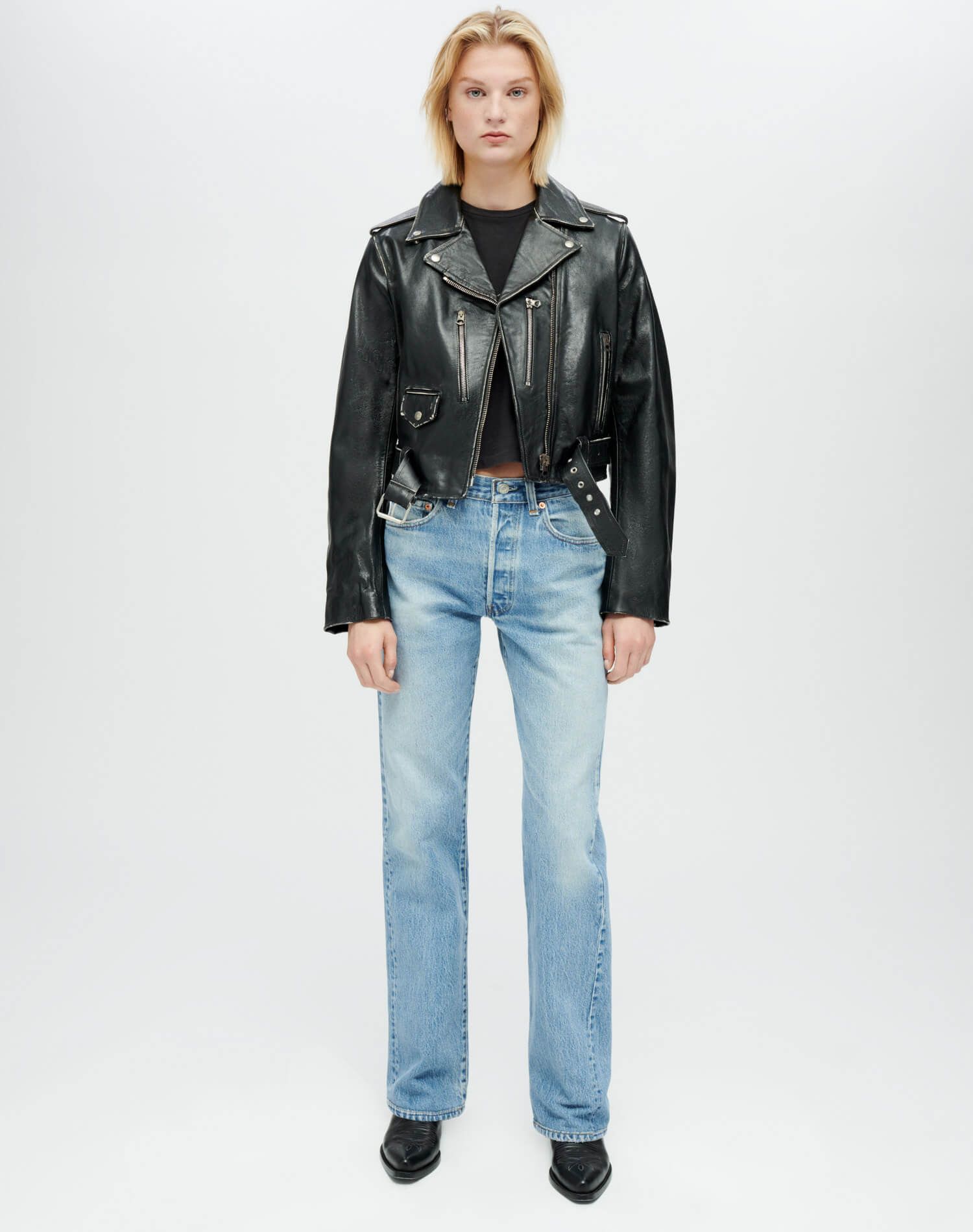 Leather Moto Jacket - Vintage Black sold by Re/Done product image thumbnail 2