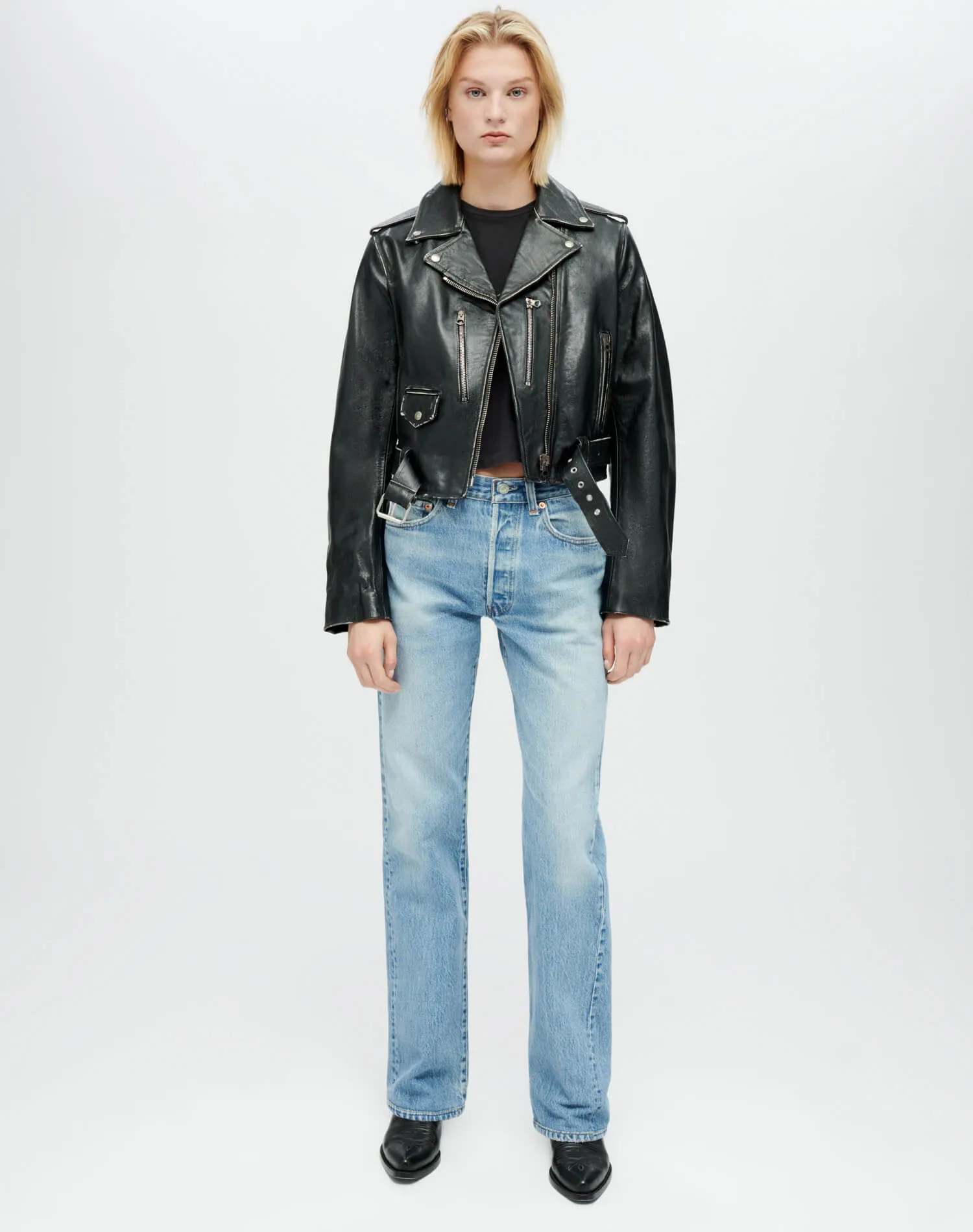Leather Moto Jacket - Vintage Black sold by Re/Done product image thumbnail 2