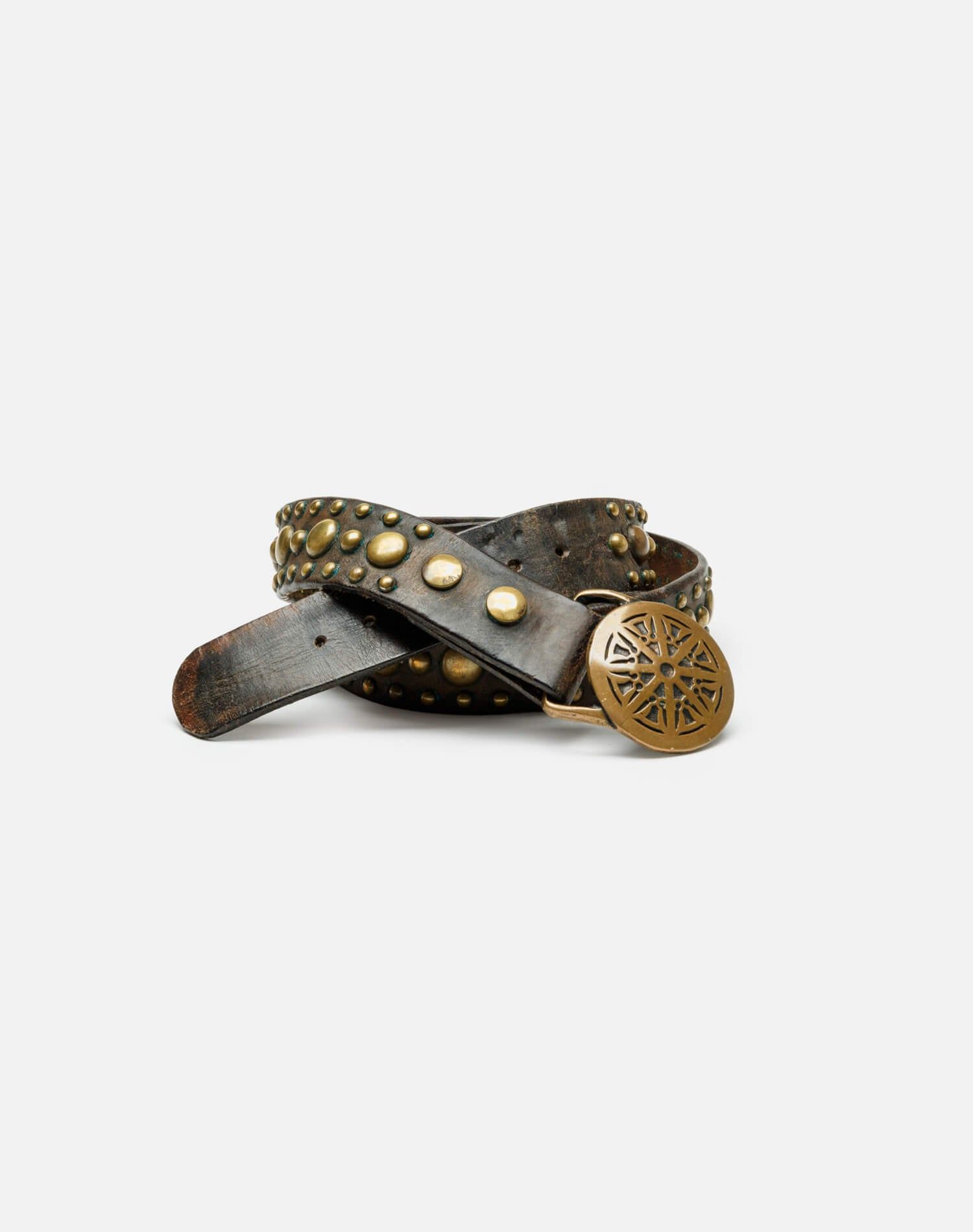 1974 Wheel Of Law Belt Buckle On Studded Belt sold by Re/Done product image thumbnail 3