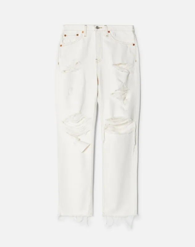 High Rise Stove Pipe - Ripped Vintage White sold by Re/Done