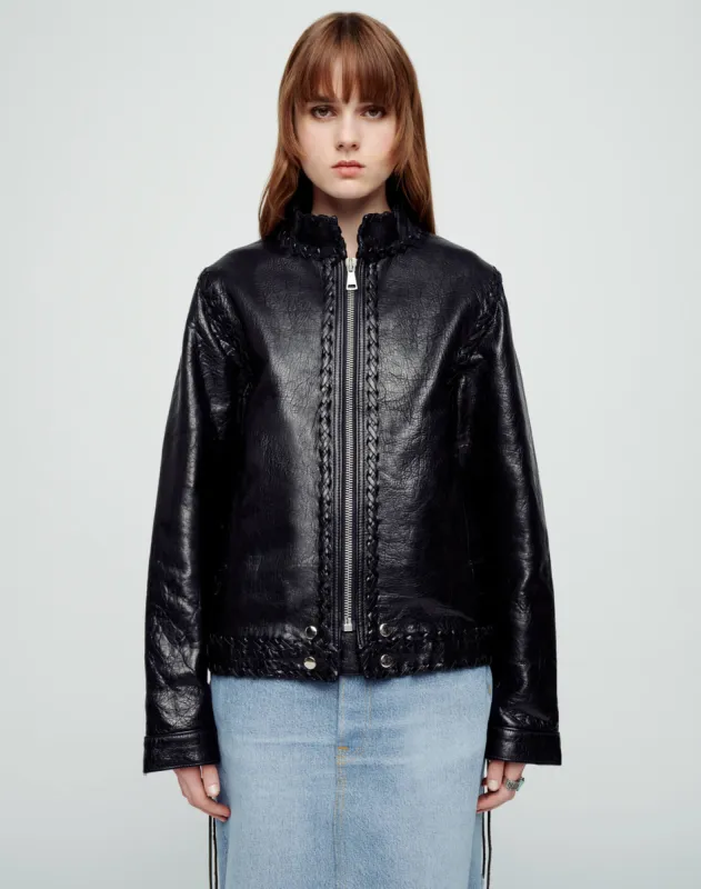 Whipstitch Leather Sport Jacket - Black Leather made by Re/Done