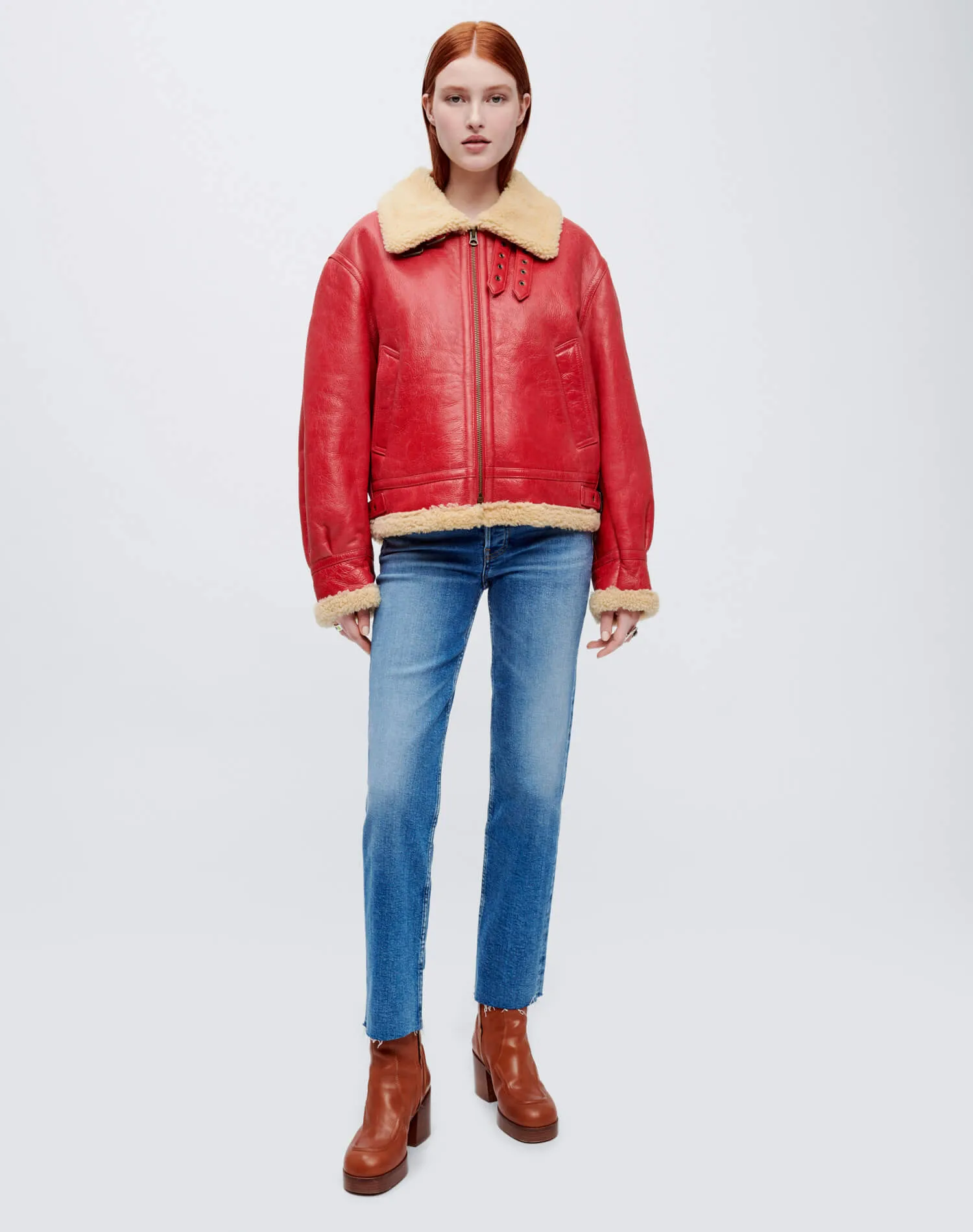 Suede Shearling Aviator Jacket - Red sold by Re/Done product image thumbnail 2