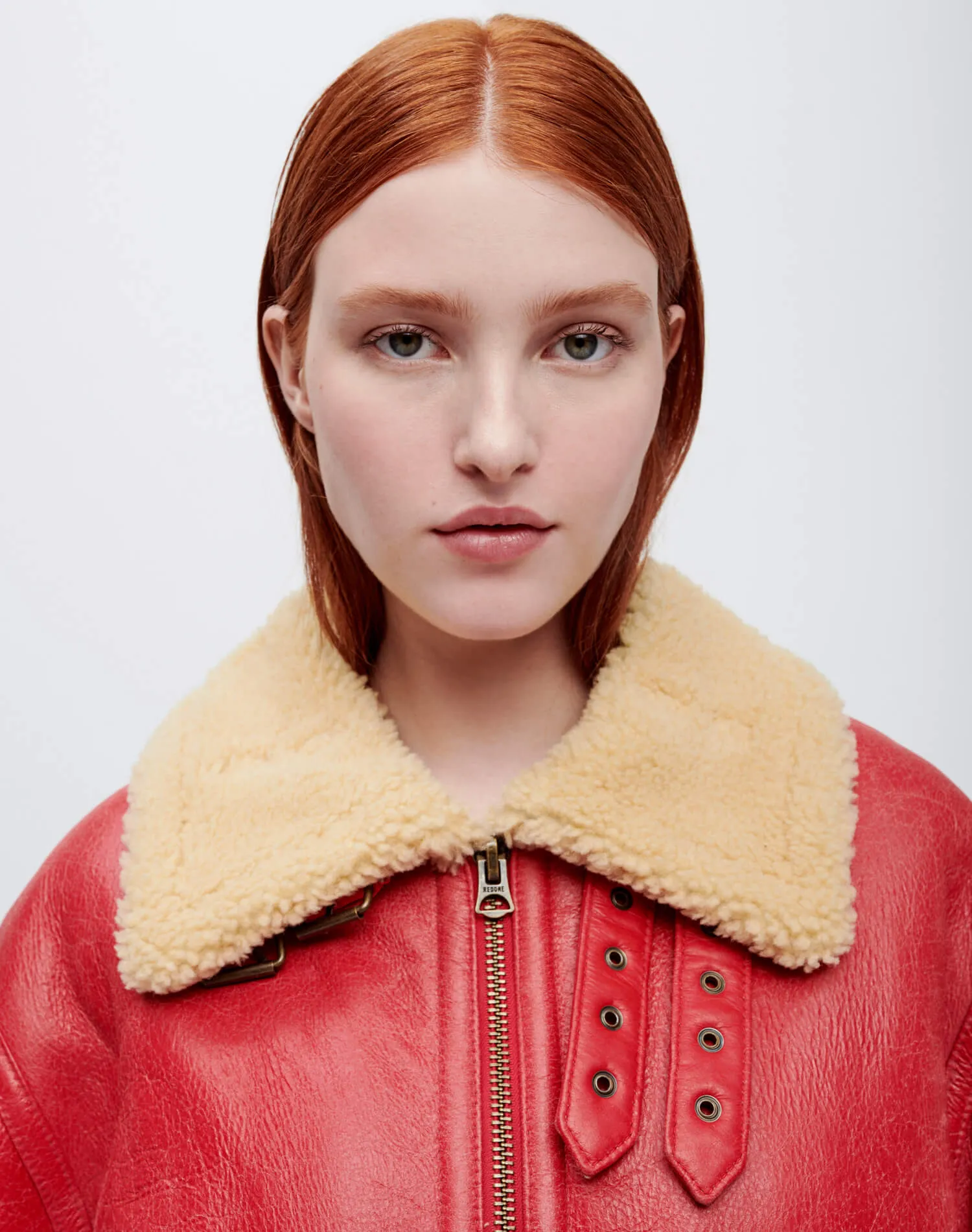 Suede Shearling Aviator Jacket - Red sold by Re/Done product image thumbnail 3