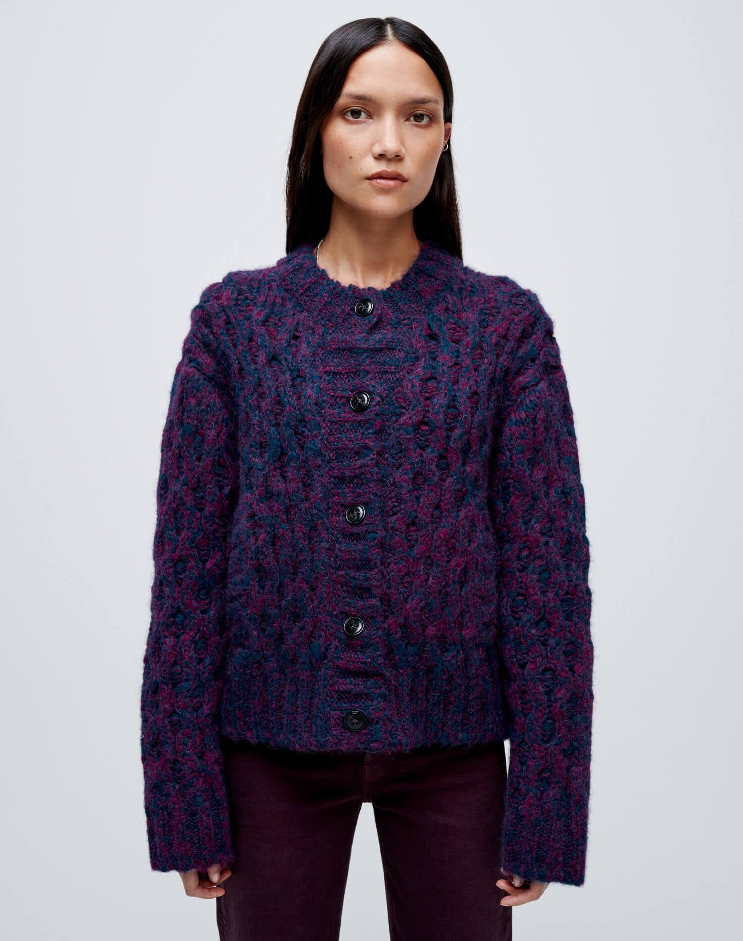 80s Crewneck Cardigan - Marled Plum sold by Re/Done product image thumbnail 3