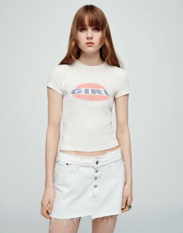 90s Baby Tee "Girl" - Vintage White sold by Re/Done