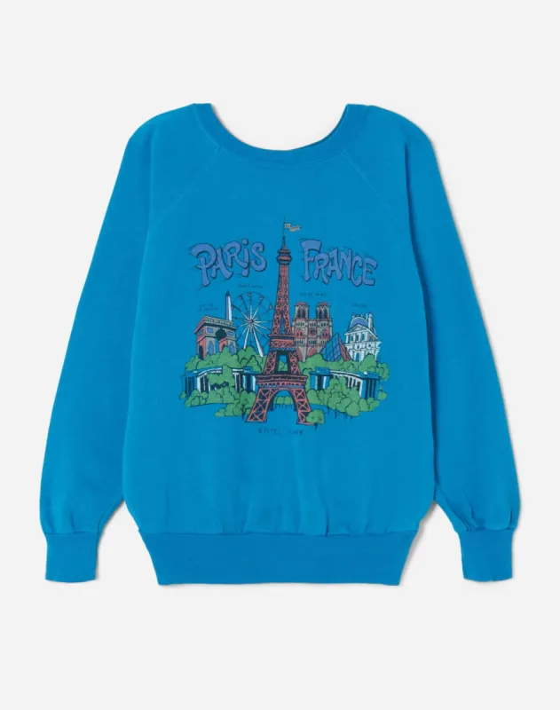 Upcycled "Paris Postcard" Sweatshirt - Teal sold by Re/Done