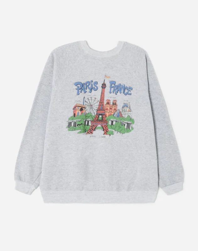 Upcycled "Paris Postcard" Sweatshirt - Grey sold by Re/Done