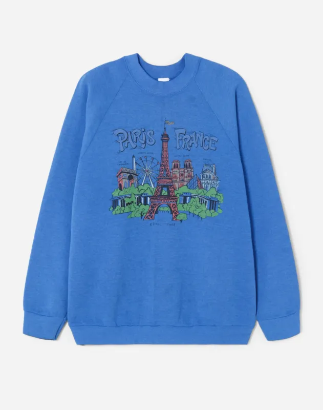 Upcycled "Paris Postcard" Sweatshirt - Blue sold by Re/Done