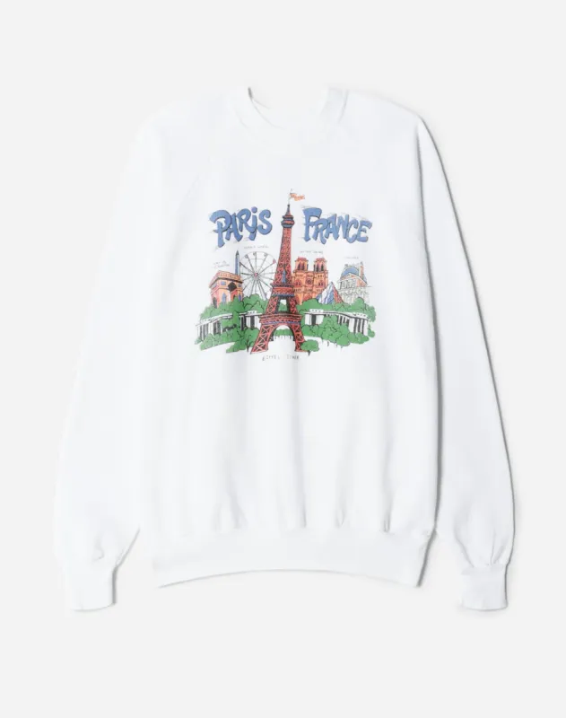 Upcycled "Paris Postcard" Sweatshirt - White sold by Re/Done