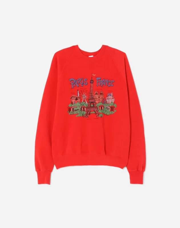 Upcycled "Paris Postcard" Sweatshirt - Red sold by Re/Done