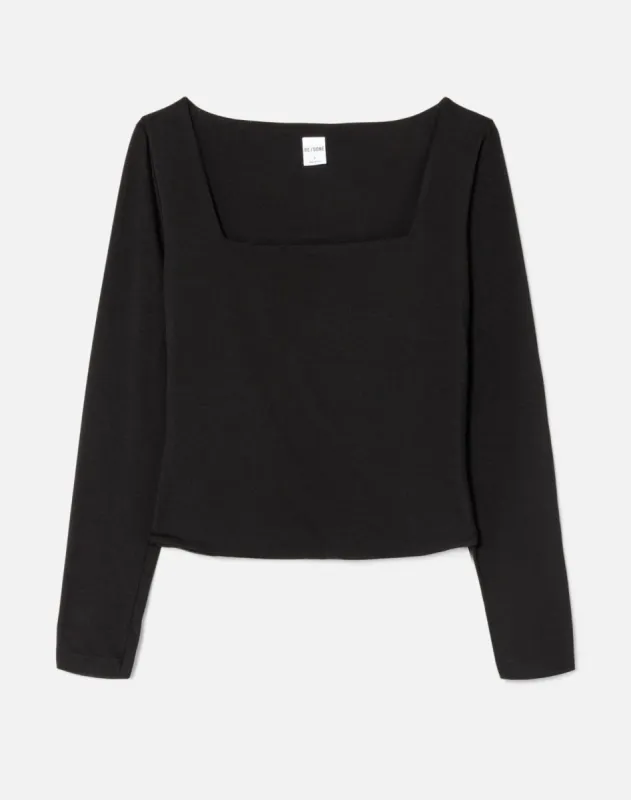 80s Square Neck Long Sleeve Tee - Black sold by Re/Done