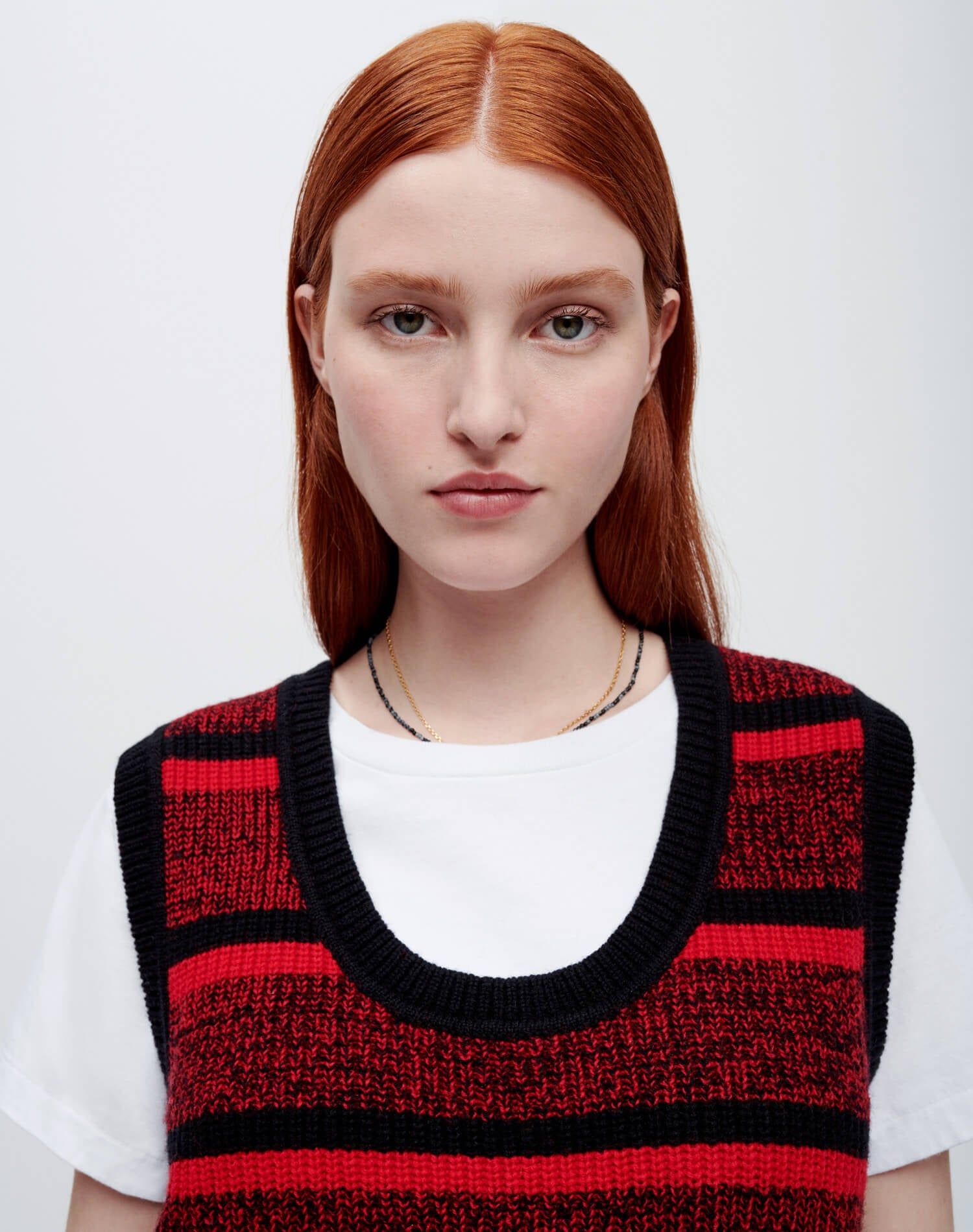 U Neck Sweater Vest - Red Black Stripe sold by Re/Done product image thumbnail 5