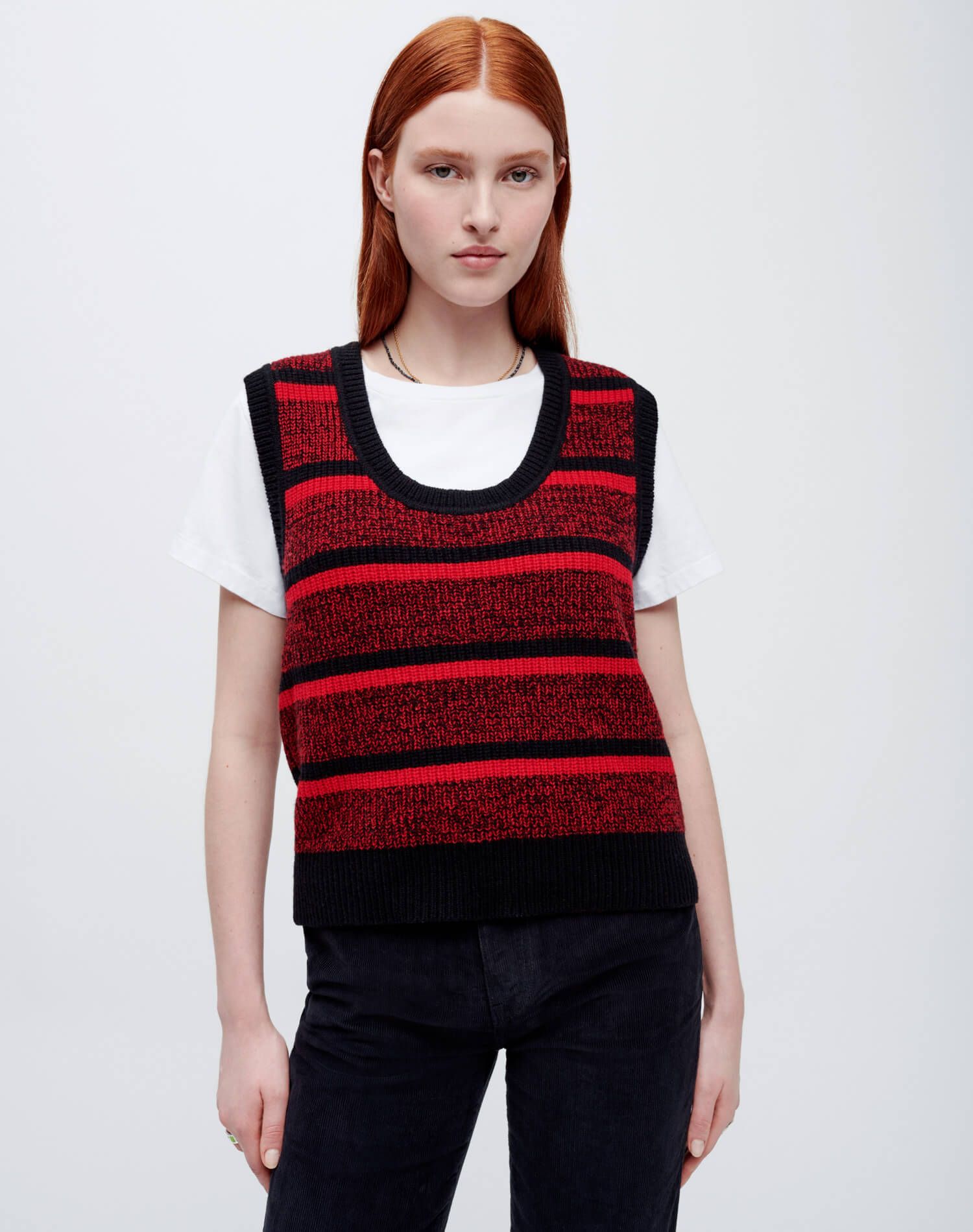 U Neck Sweater Vest - Red Black Stripe sold by Re/Done product image thumbnail 4
