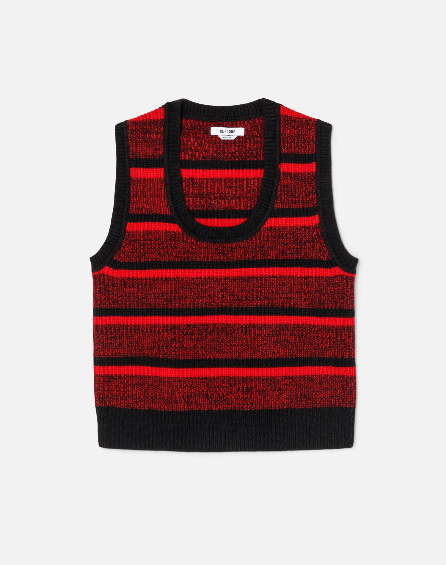 U Neck Sweater Vest - Red Black Stripe sold by Re/Done