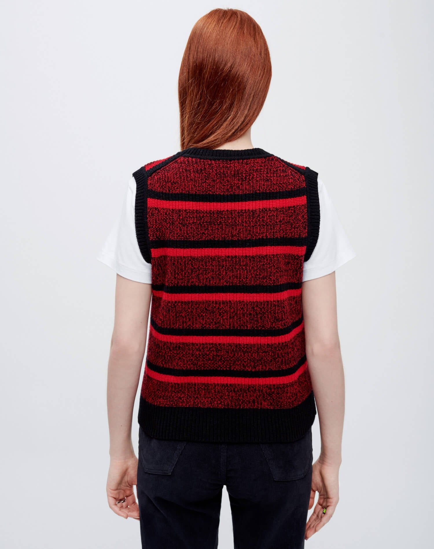 U Neck Sweater Vest - Red Black Stripe sold by Re/Done product image thumbnail 7