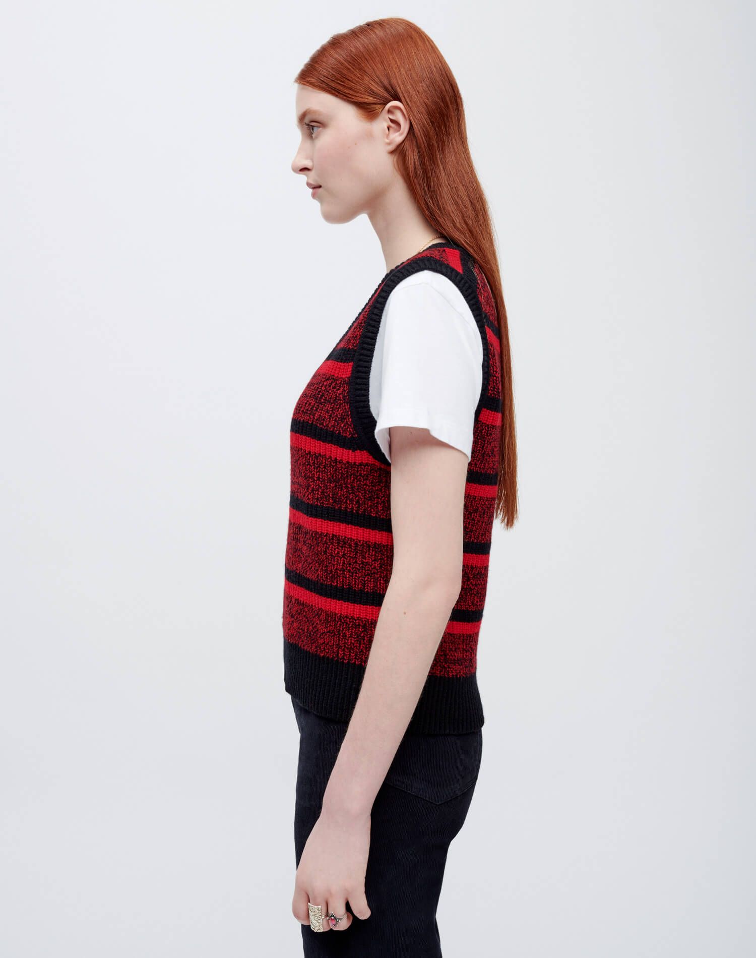 U Neck Sweater Vest - Red Black Stripe sold by Re/Done product image thumbnail 6